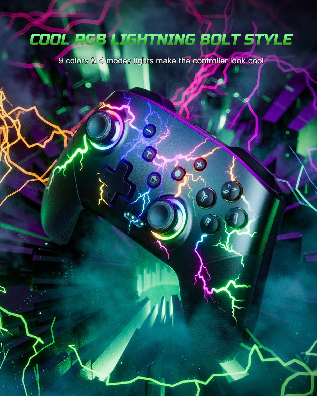 VOYEE Switch Controllers Compatible with Switch/Lite/OLED/PC Windows, 1000mAh Programmable RGB Lightning LED, Wireless Pro Controller with One Key Pairing/Wake Up/Turbo/Vibration