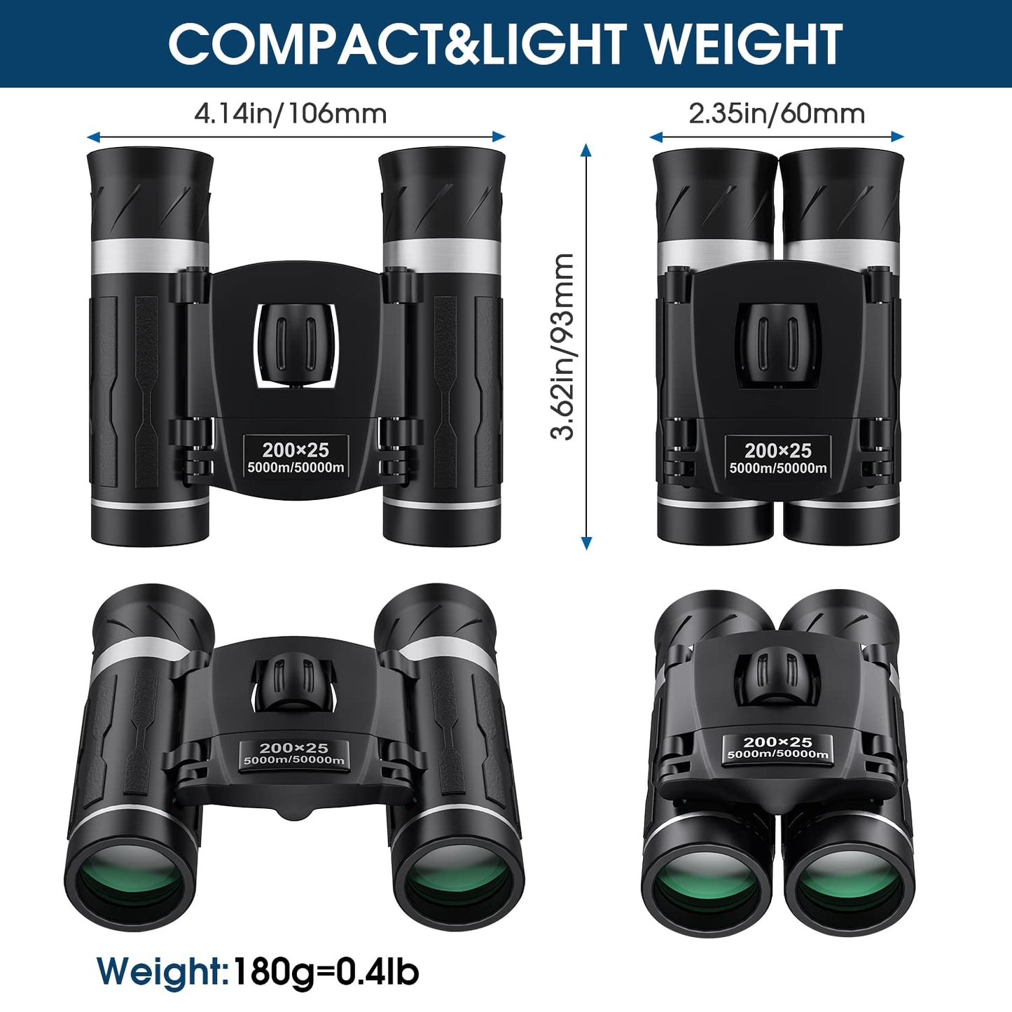 200x25 Compact Binoculars for Adults and Kids, High Powered Mini Pocket Binoculars, Waterproof Small Binocular for Bird Watching, Hunting, Concert, Theater, Opera, Traveling, Sightseeing