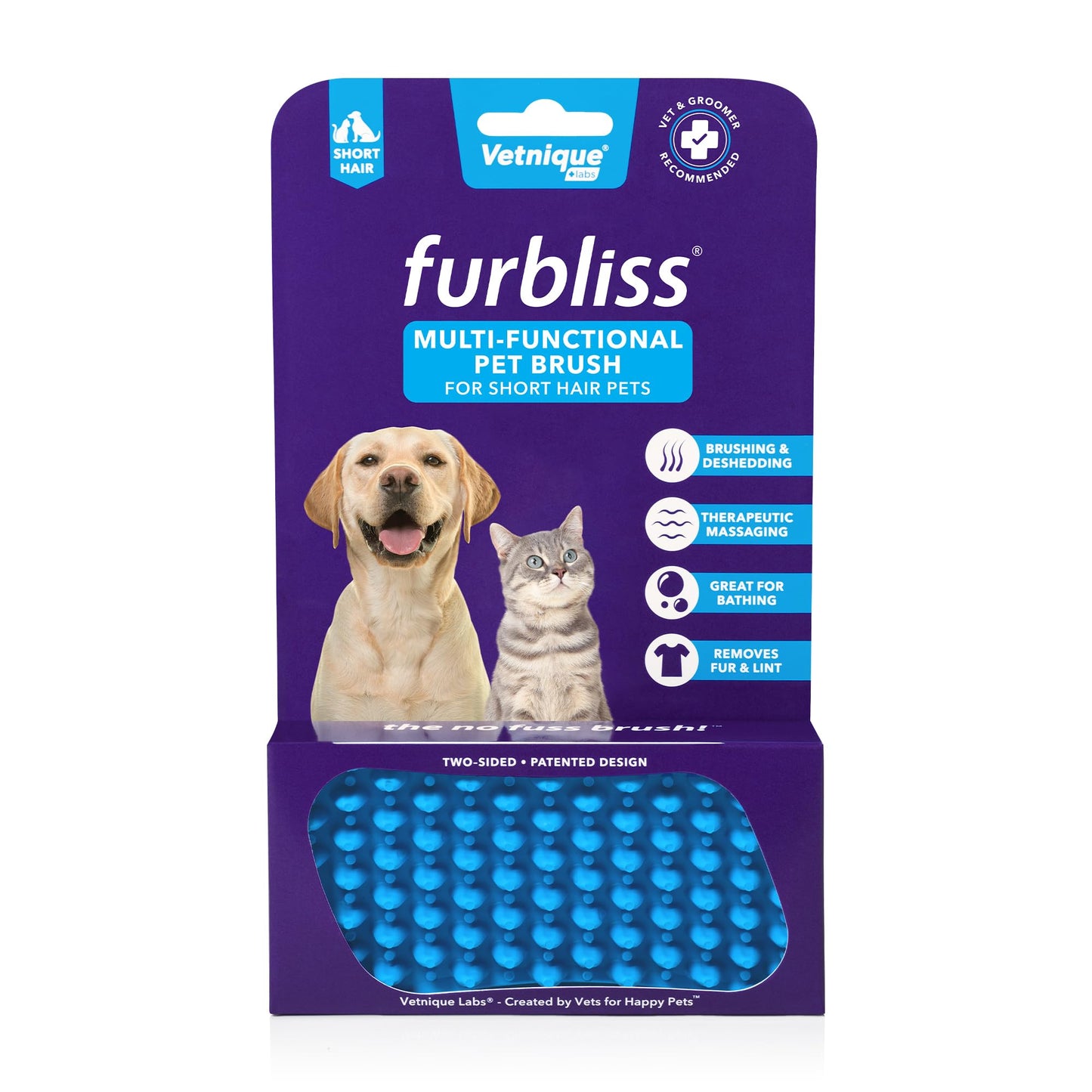 Vetnique Labs Furbliss Dog Brush for Small Dogs, Cats and Pets with Short Hair, Grooming Bathing Massaging Deshedding Multi-Functional Wet or Dry Silicone Brush (Short Hair Brush)