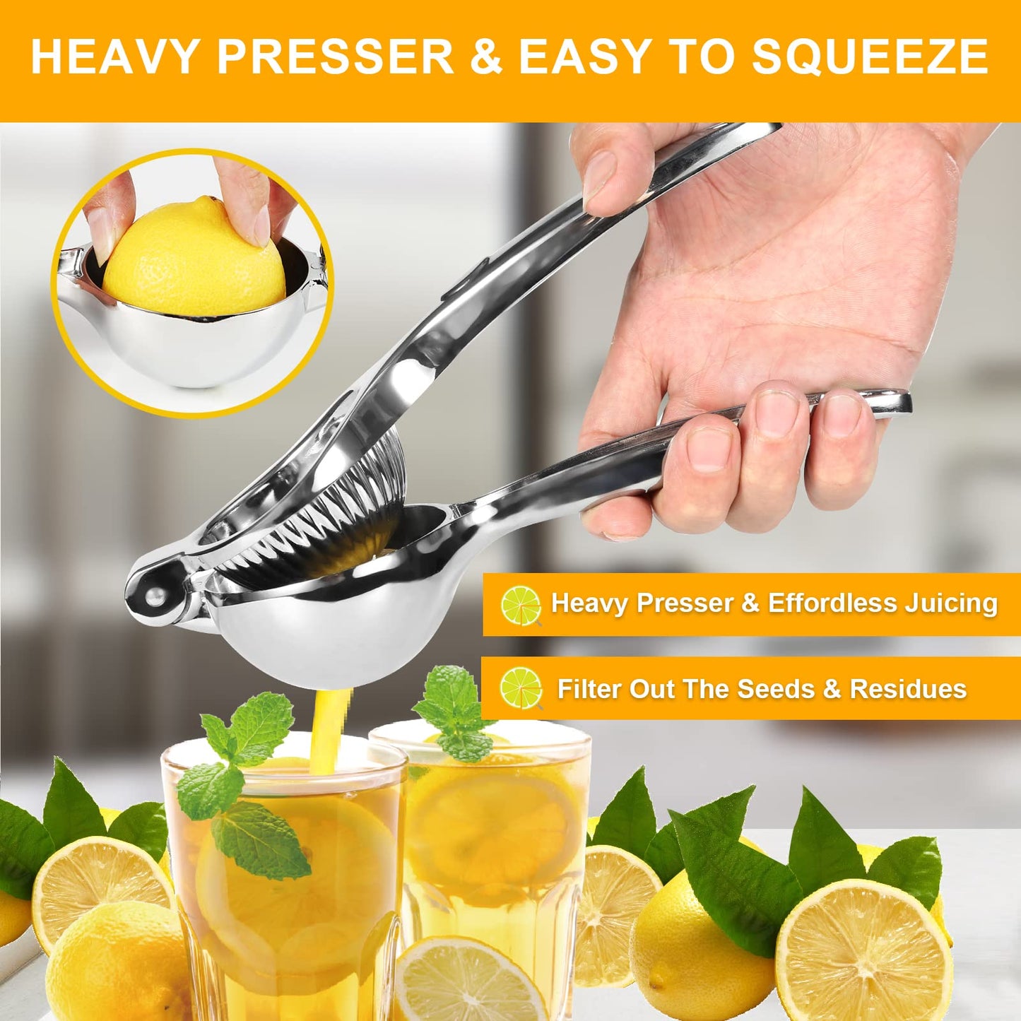 TEZZ Premium Lemon Squeezer, Large Heavy Duty Handhelp Juicer for Lemon, Metal Hand Press Citrus Juicer, Lime Squeezer Bar Tool, Manual Citrus Press