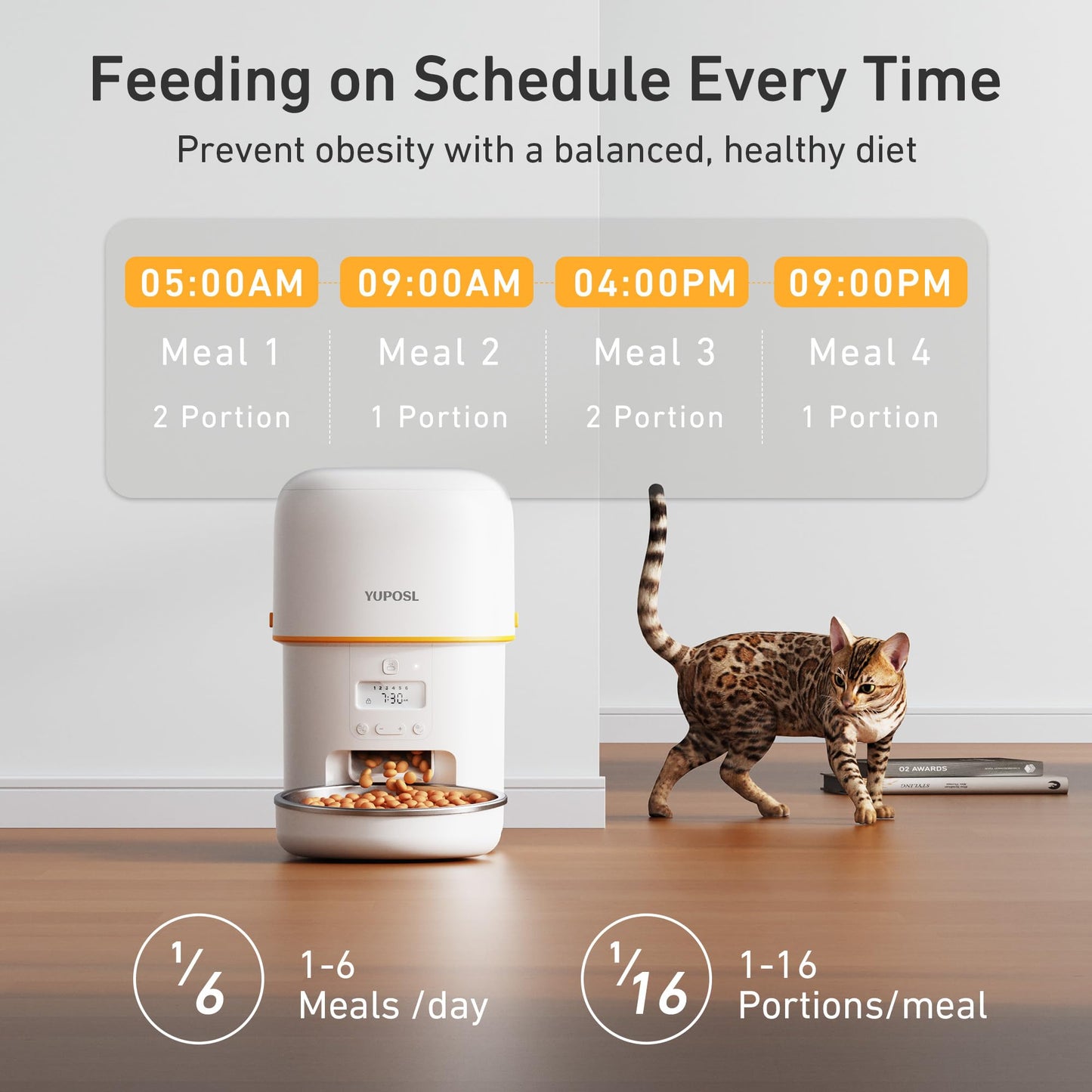 Yuposl Automatic Cat Feeders - 2L Cat Food Dispenser Easy to Use, Timed Automatic Pet Feeder with Over 180-day Battery Life, 1-6 Meals Dry Food Programmable Portion Control Also for Dogs