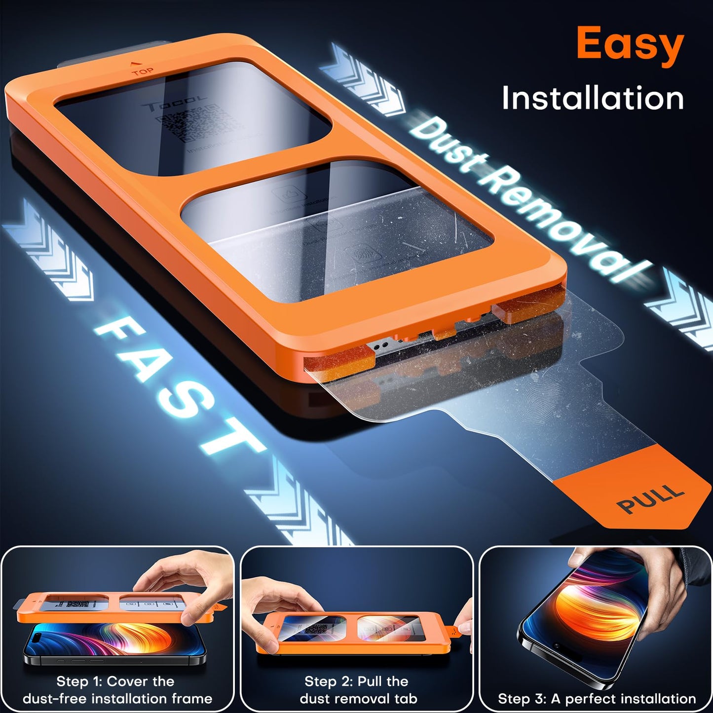 TOCOL for iPhone 16 Screen Protector, Full Coverage 9H Hardness Easy Installation Military Grade Shatterproof HD Tempered Glass Case Friendly 2 Pack