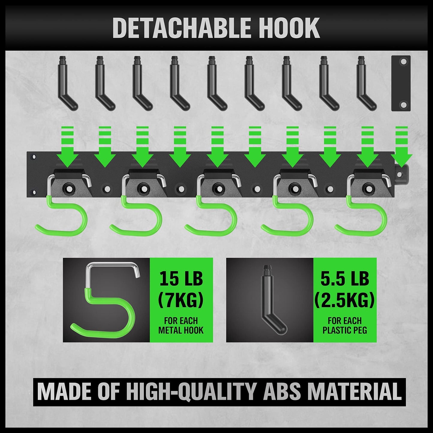 SWANLAKE Plastic 64 Inch Adjustable Storage System, Wall Mounted Hooks Tool Organizer,Garden Tool Hangers, Black