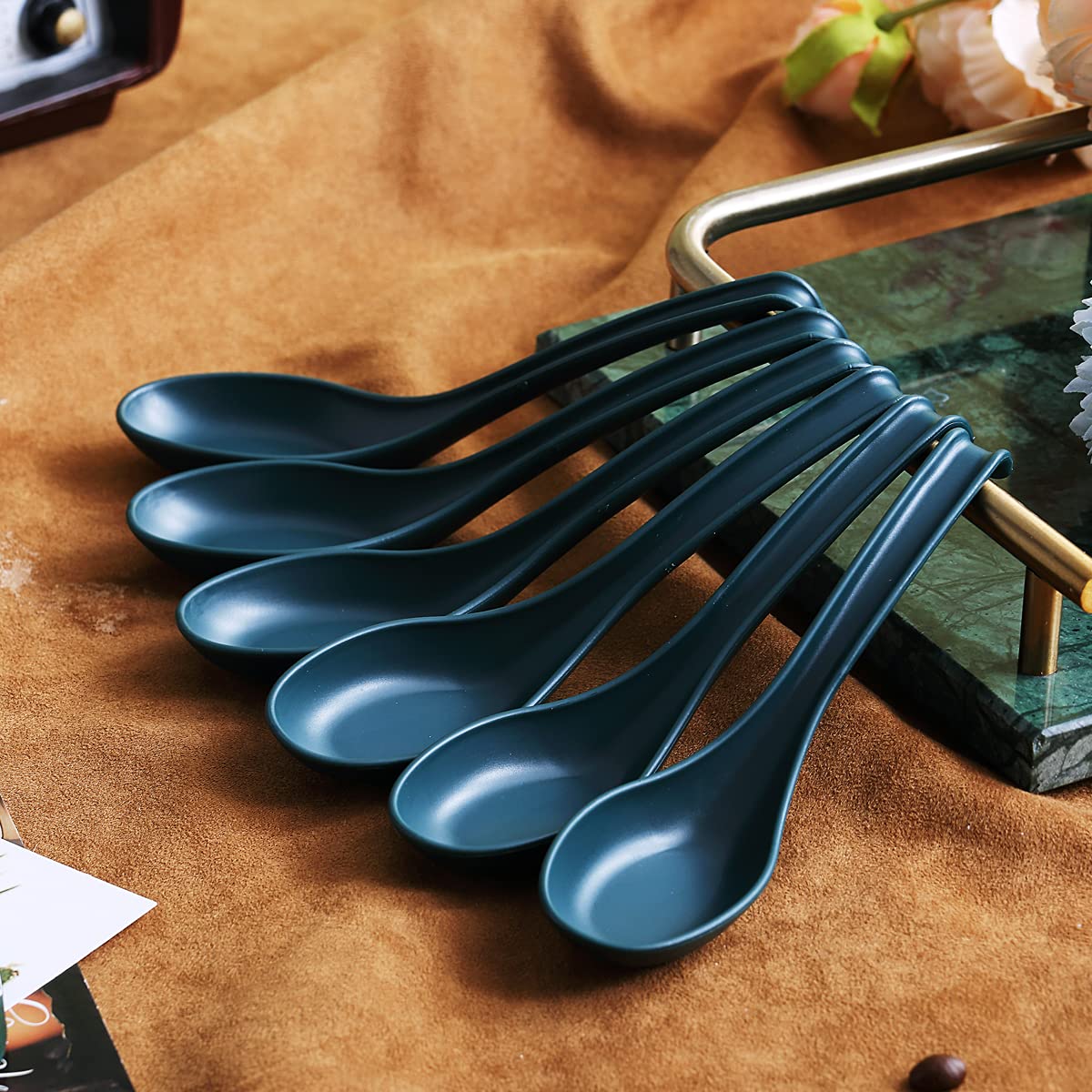 Evanda Soup Spoon, ECO Friendly Dinner Spoon,Made of Food Grade PP, BPA Free,Easy Clean,Dishwasher Safe Set of 12(Dark Green)
