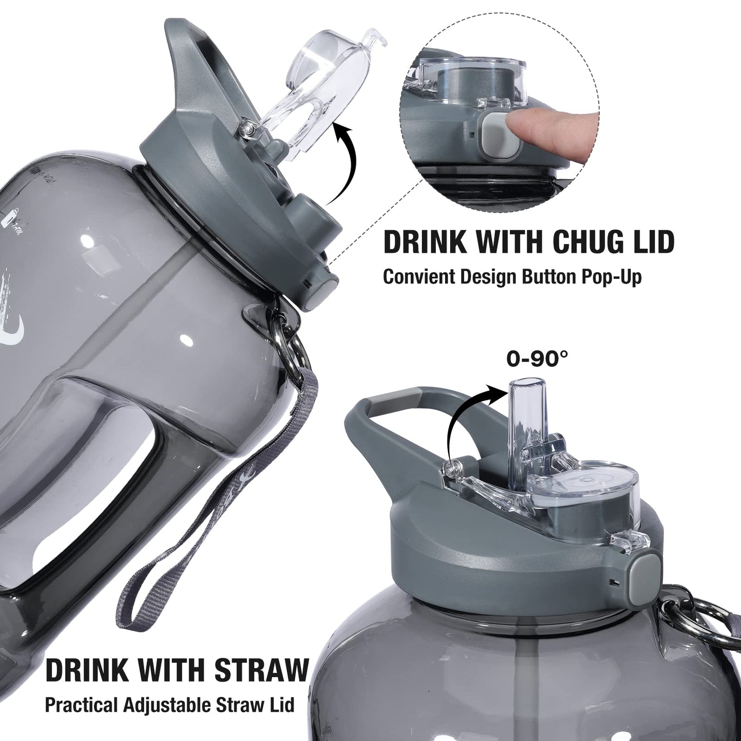 XBOTTLE 1 Gallon BPA Free Tritan Water Bottle with Straw & Chug Lid for Sports Camping Fitness 128oz Black