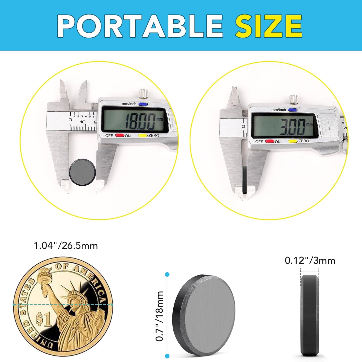 TRYMAG Small Flexible Magnets Round Disc 18x3mm for Crafts with Adhesive Backing, 20Pcs Tiny Flat Circle Ferrite Industrial Magnets for Office, Classroom, Science, Hobbies, Project - 0.7Inch