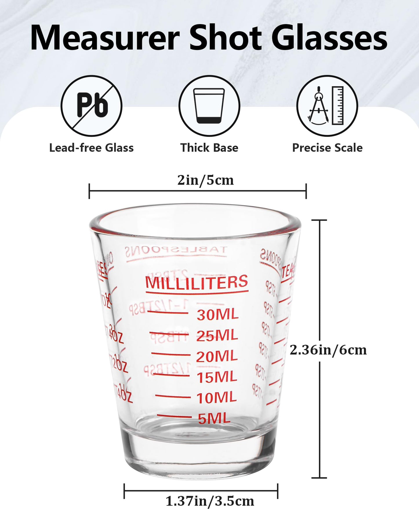 SAIAOKJ Shot Glasses Measuring Cup Set 2PACK Espresso Shot Glasses Liquid Heavy Glass 26-Incremental Measurement 1 OZ, 2 TBS, 6 TSP, 30 ML Kitchen Tools (Red)