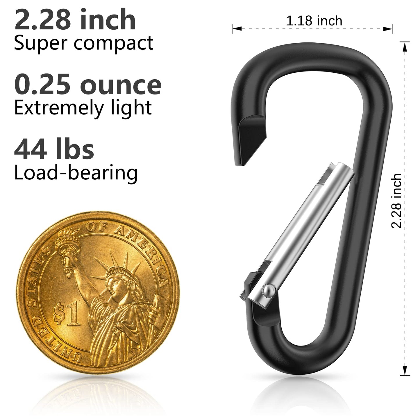 sprookber 2.28" Small Carabiner Clip Keychain, D Ring Caribeaner Clip, Key Clip Caribeener, Keychain Clip Snap Hook for Belt Buckle, Multipurpose, Set of 20 Pack