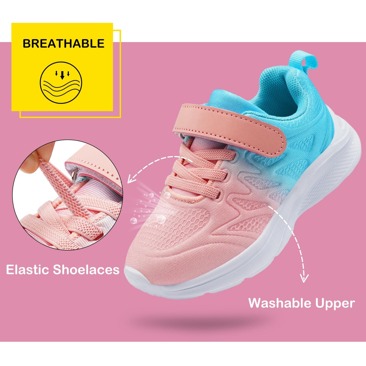 Girls Sneakers Toddler Kids Slip on Glitter Lightweight Running Tennis Athletic Sports Outdoor Shoes Gradient Pink, US2