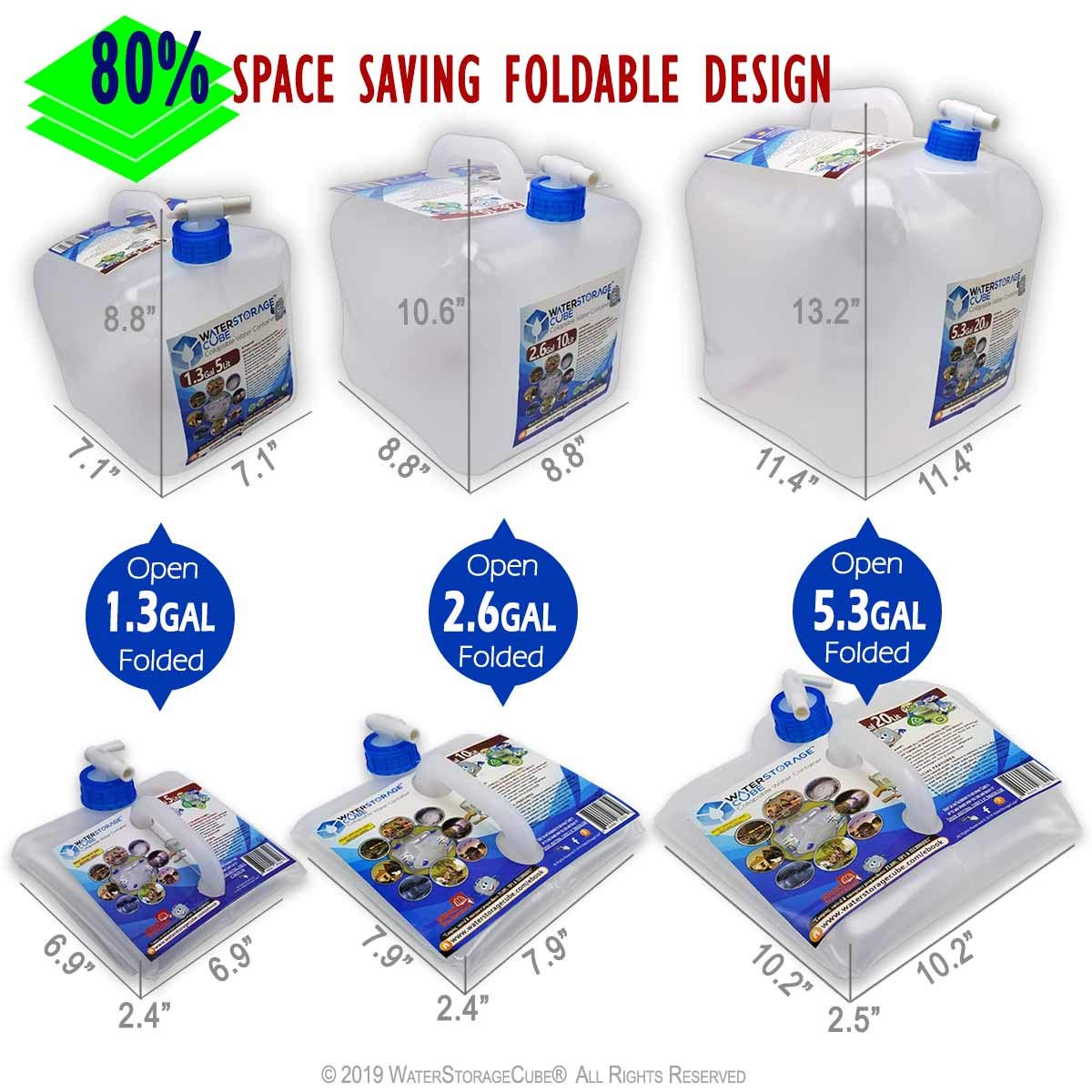 WaterStorageCube BPA-Free Collapsible Water Container with Spigot, Camping Water Storage Carrier Jug for Outdoors Hiking Backpack & Survival Kit, Foldable Portable Water Canteen (8-Pack)