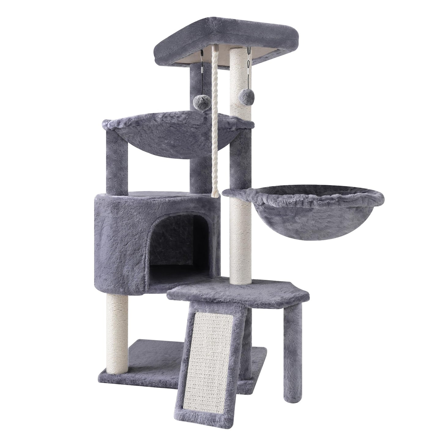 Xin Three Layer Cat Tree with Cat Condo and Two Hammocks,Grey