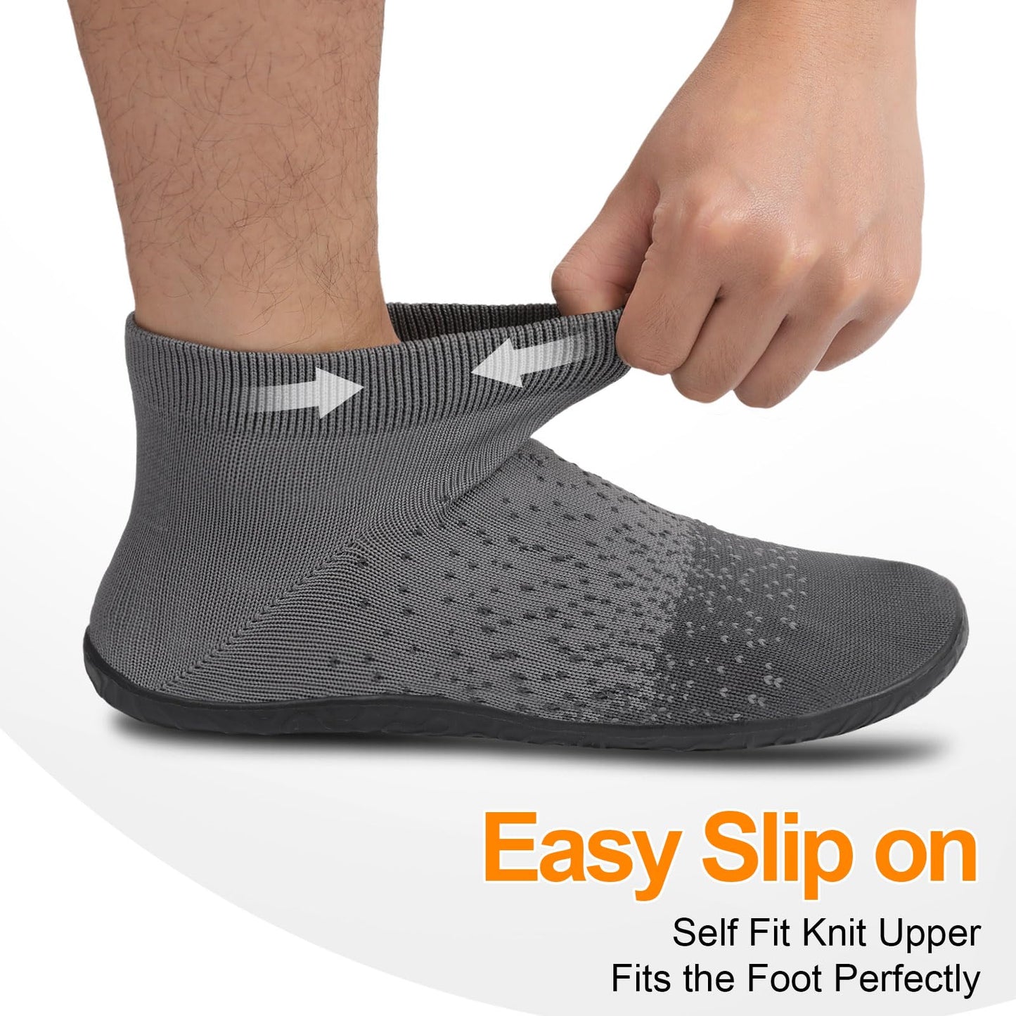 SKASO Sock Shoes Barefoot Minimalist Shoes Women Men Slip on Comfortable Breathable for Swimming Gym Running Grey Black Women Size 11.5-12.5