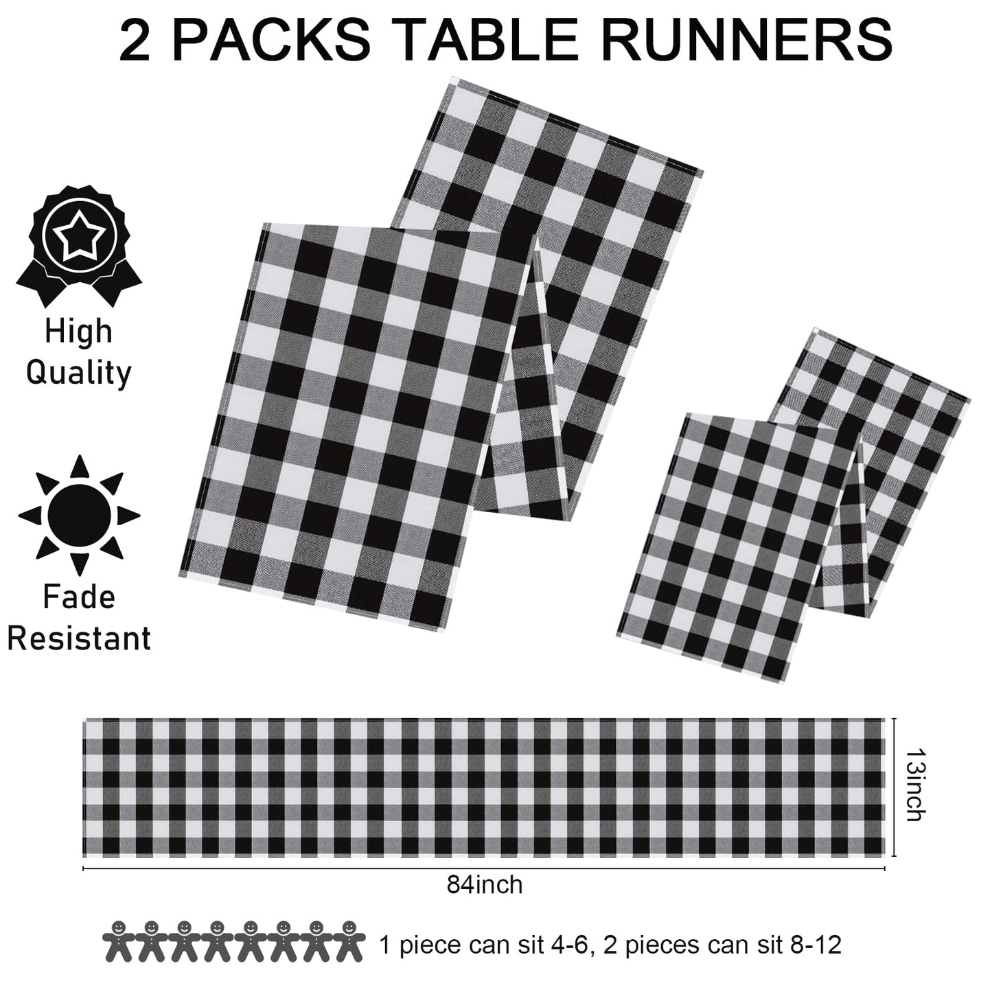 Buffalo Plaid Table Runners 2 Packs 13x84 Inches Black and White Check Table Runner Fall Thanksgiving Table Runners for Parties