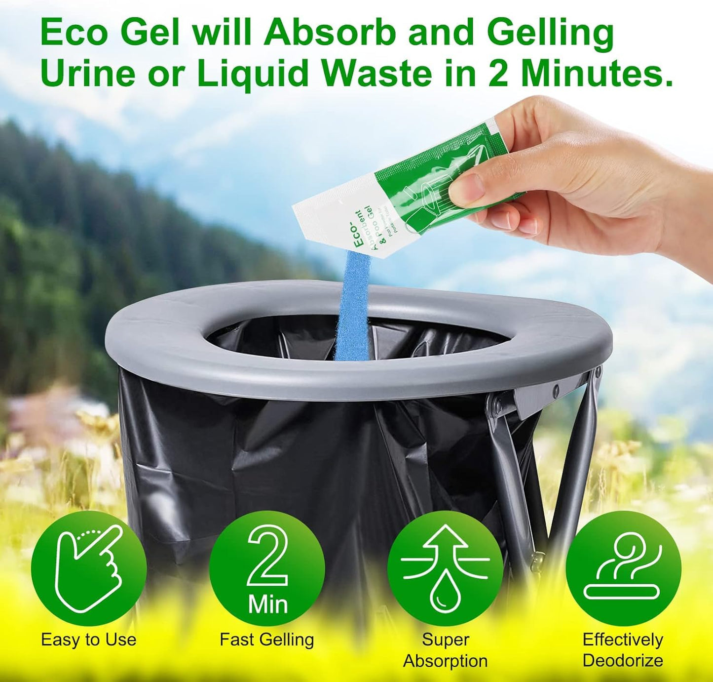 Siewl Portable Toilet Absorbent Gel Powder, Poo Gel for Camping Toilet Powder, Poo Urine Powder for Potty Bags, Poo Deodorizing Treatment for Outdoor Camping Hiking Emergency Toilet (100Pack)