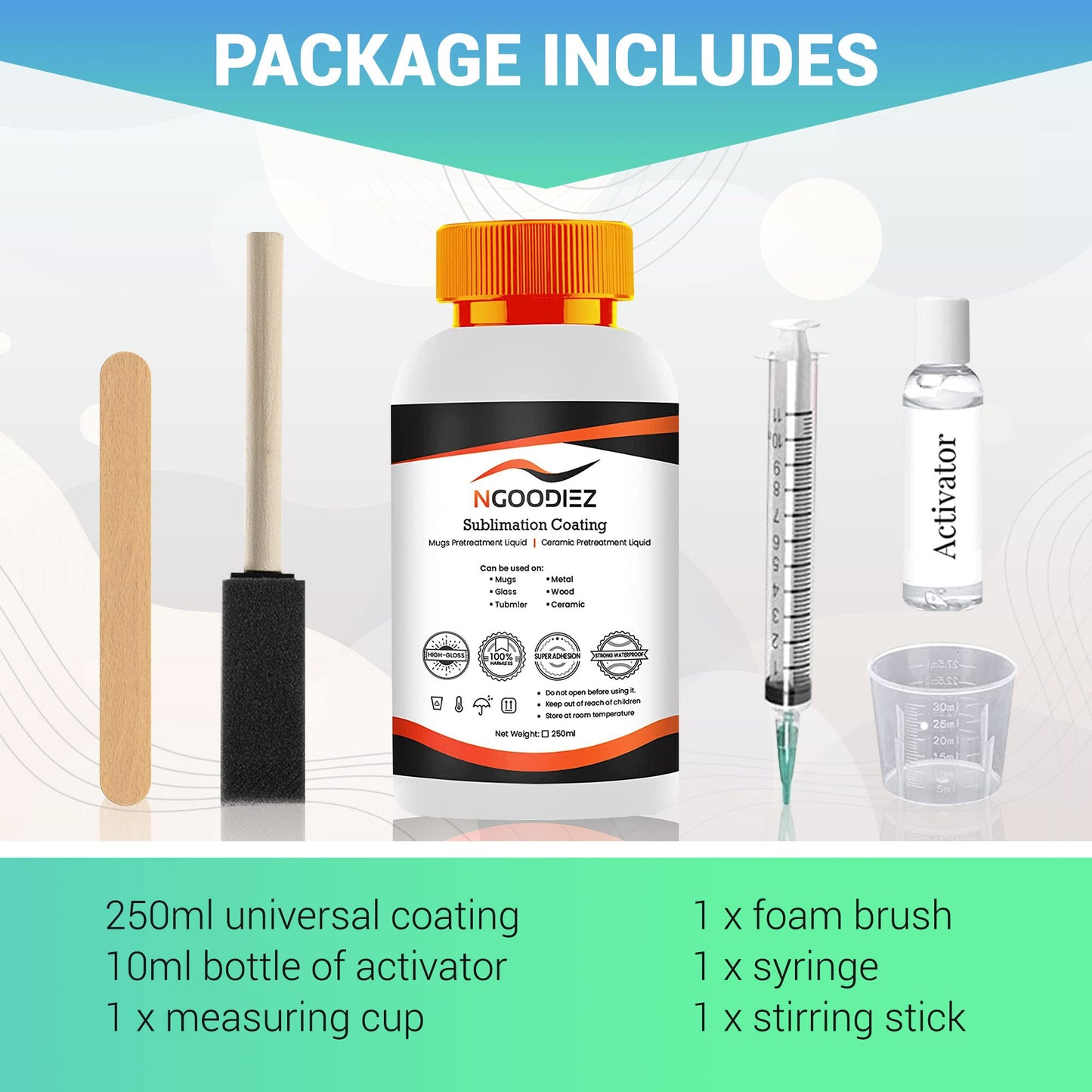 Sublimation Coating - 250ml Universal Coating Kit for Mugs, Tumbler, Ceramics, Wood, Glass, Metal - Sublimation Liquid Coating, Durable, High Gloss Finish - Sublimation Supplies and Accessories Kit