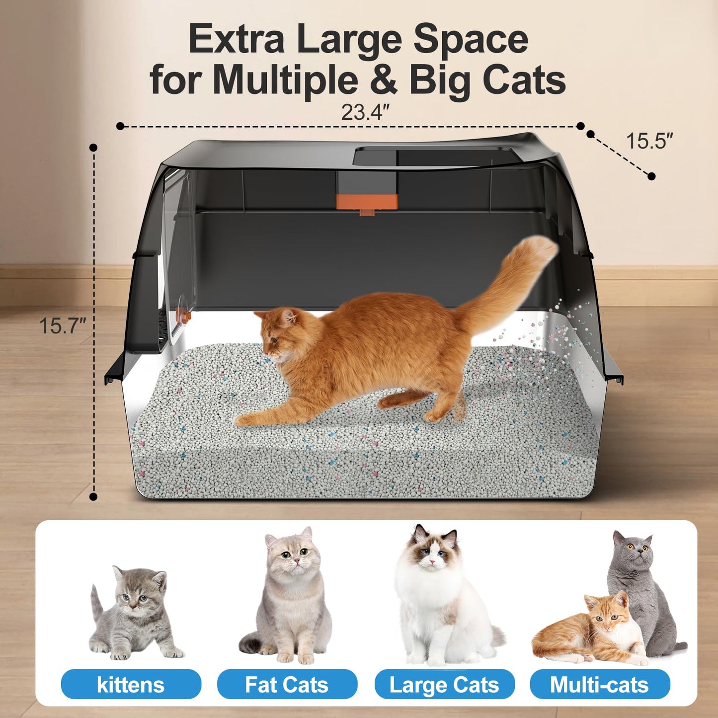 Stainless Steel Litter Box with Lid,Front Entry Top Exit Kitty LitterBox,Extra Large Enclosed Metal Cat Box with Litter Scoop & Litter Mat-Black