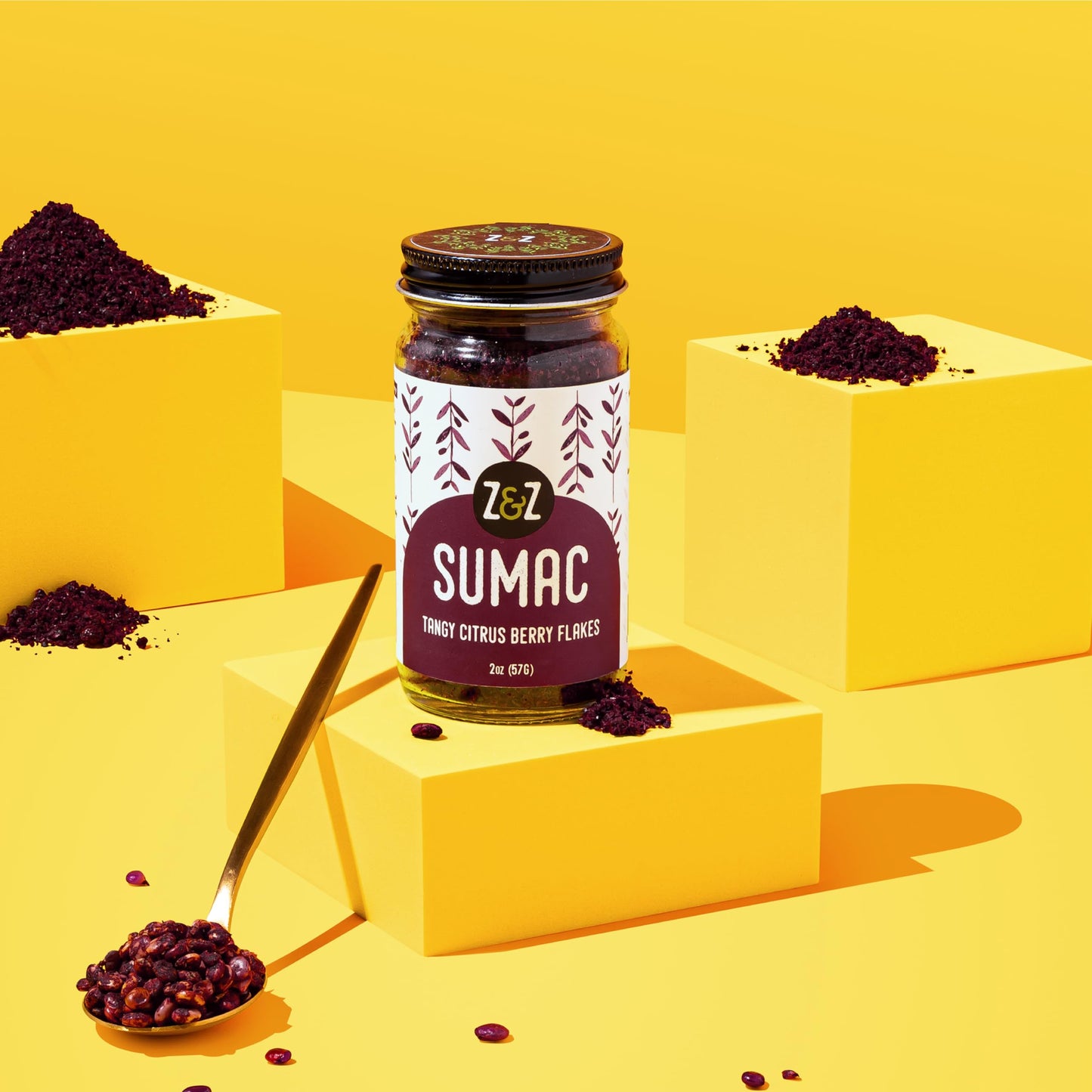 Sumac by Z&Z | Ground Sumac Spice Made from Fresh Tangy Citrus (Sumac) Berries | Turkish Sumac Seasoning for Marinades, Salads, Rice, & Hummus | Authentic Middle Eastern & Mediterranean Taste, 2 Oz