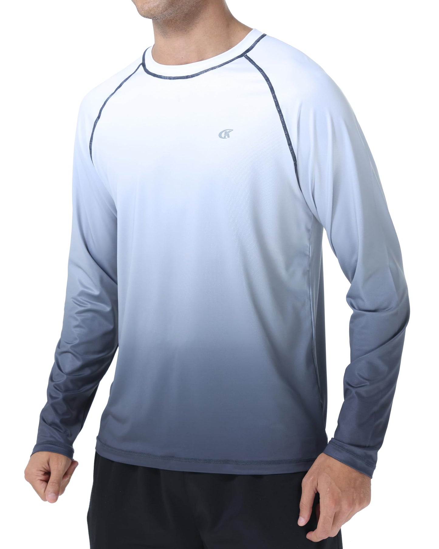 Satankud Men's Long Sleeve Swim Shirts Rashguard UPF 50+ UV Sun Protection Shirt Athletic Workout Running Hiking T-Shirt Swimwear (White Gradient Grey,X-Large)