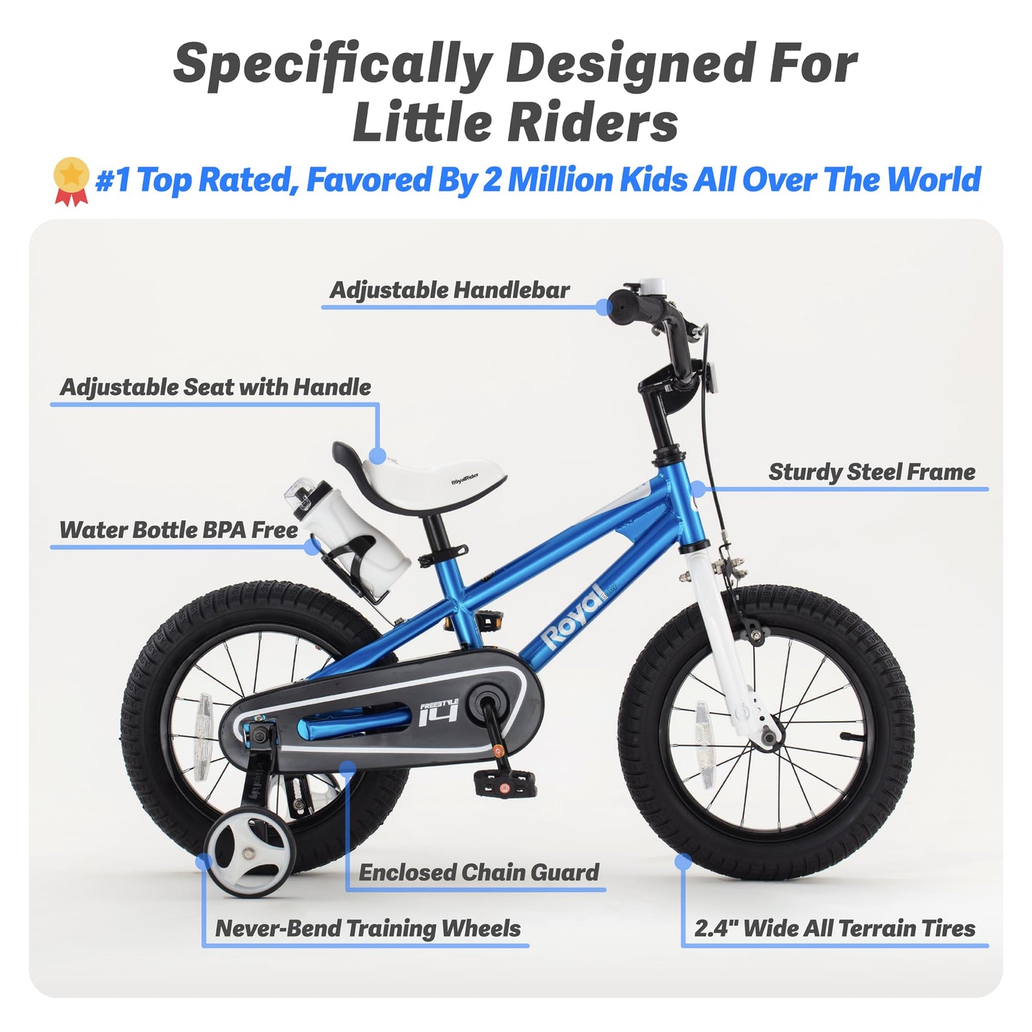 Royalbaby Kids Bike Boys Girls Freestyle BMX Bicycle with Training Wheels Kickstand Gifts for Children Bikes 16 Inch Blue