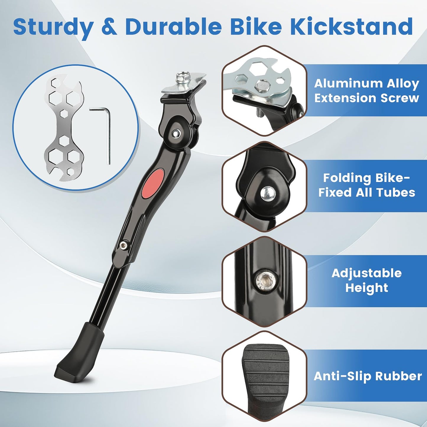 VECKUSON Kickstand for Kids Bike, Bicycle Kickstands Center Mount for 16 18 20 Inch Bicycles Adjustable Aluminum Alloy Kickstands for 16 18 20 inch Mountain Bike,Height for 20-26cm