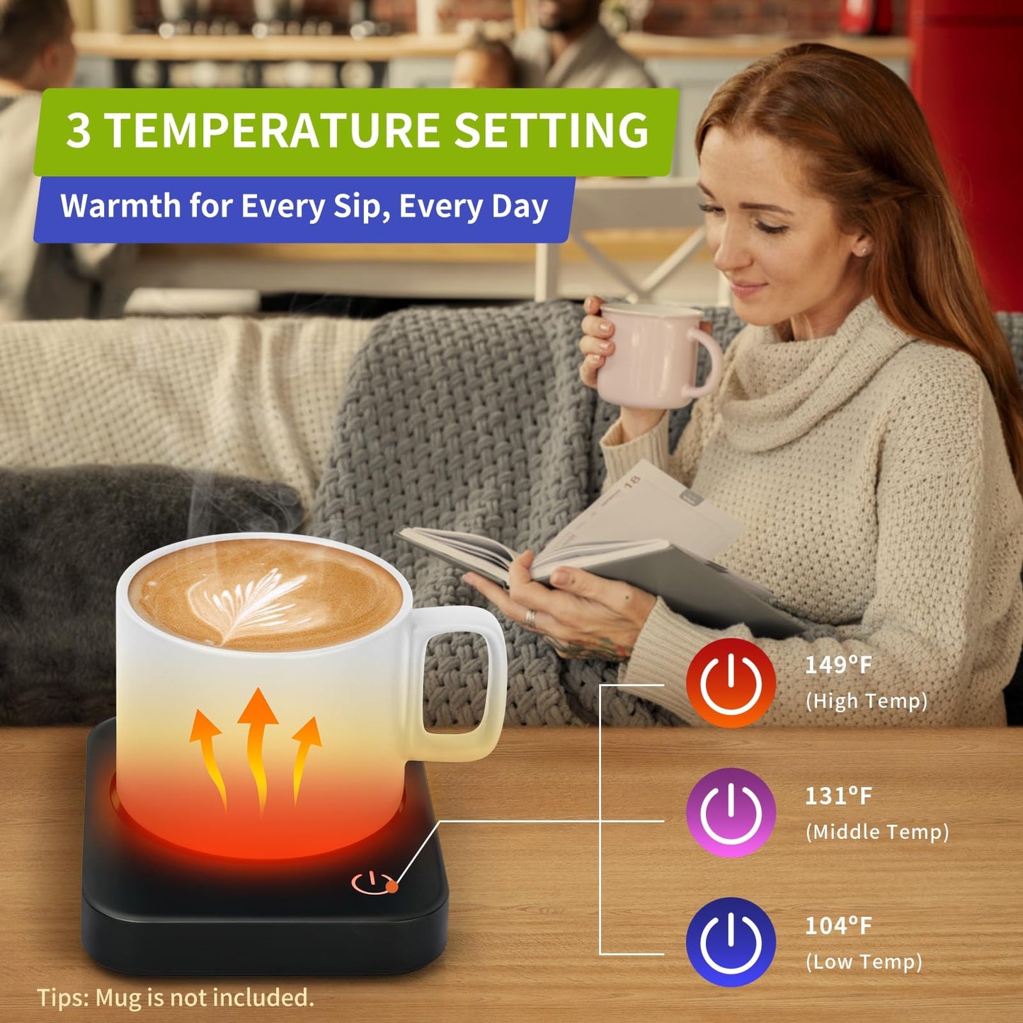 VOBAGA Coffee Mug Warmer for Desk with Auto Shut Off & 3-Temp Settings, Coffee Cup Warmer with Smart Safety Alert Home Office Accessory, Perfect for Coffee, Tea, Milk (No Mug)