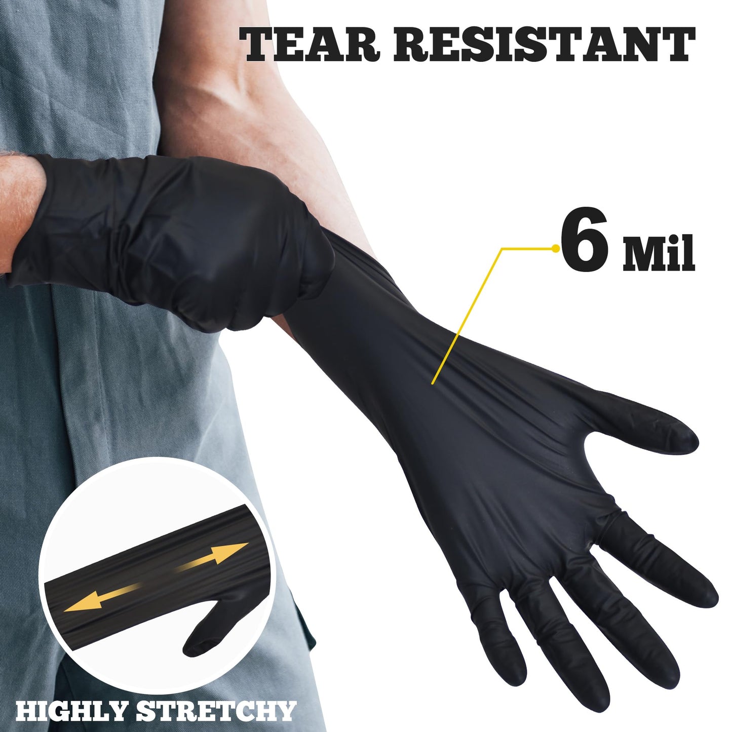 TitanFlex Disposable Nitrile Exam Gloves, 6-mil, Black, Large 100-ct Box, Heavy Duty Disposable Gloves, Cooking Gloves, Mechanic Gloves, Latex Free Gloves, Food Safe Rubber Gloves for Food Prep