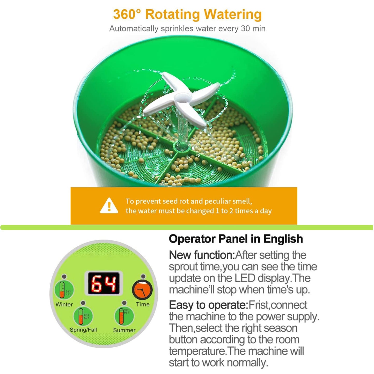 Bean Sprouts Machine, Seed Sprouter Kits, LED Display Time, Intelligent Automatic Bean Sprouts Maker, 3 Layers Function Large Capacity Seed Grow, Also for Radish, Alfalfa, Wheatgrass, Broccoli Sprouts