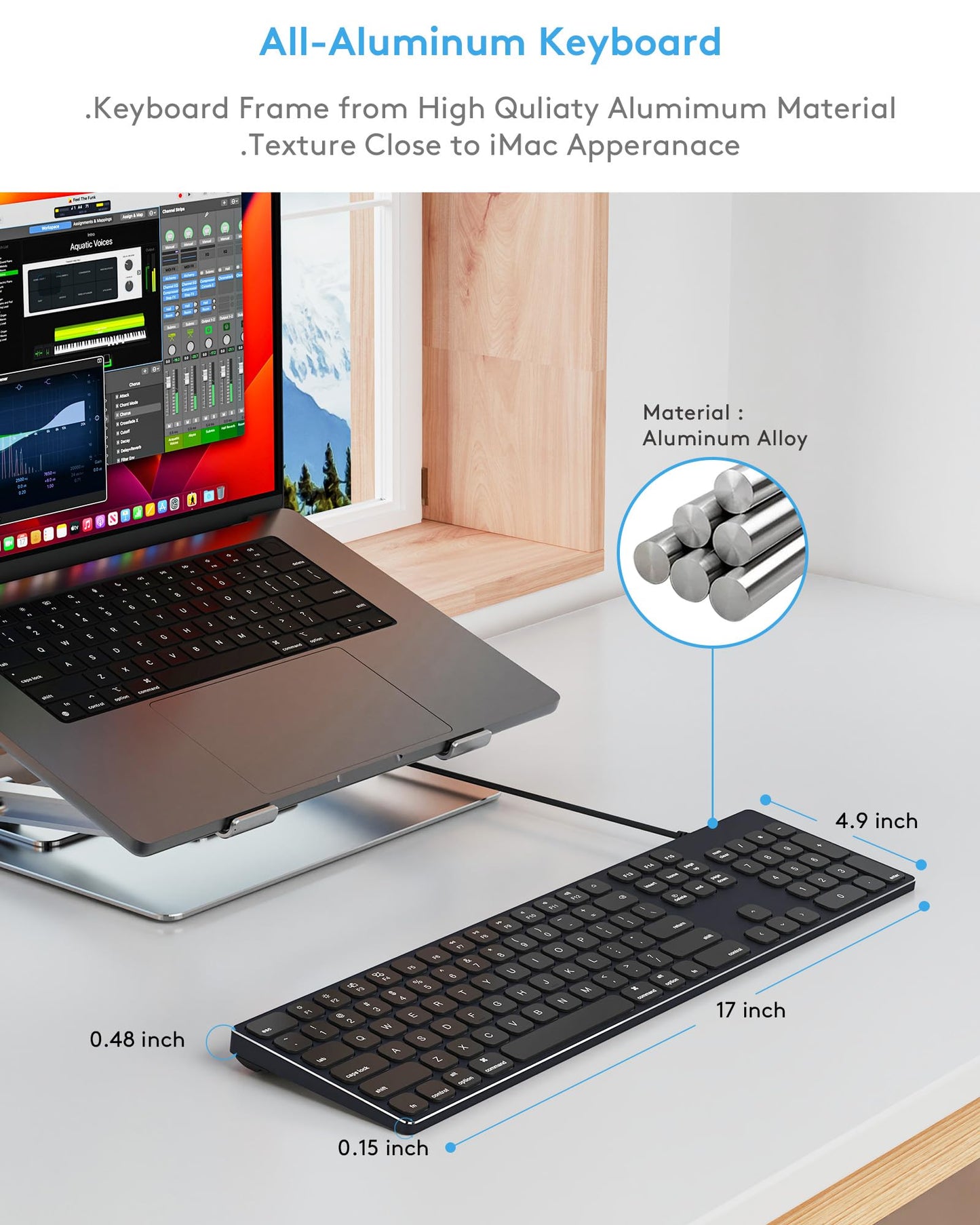 Yivandi Wired Keyboard for Apple Computer – Sleek Aluminum Housing,Precise106 Keys Compatible to Mac OS,Plug-N-Play iMac/Mac/MacBook Keyboard with Numeric keypad