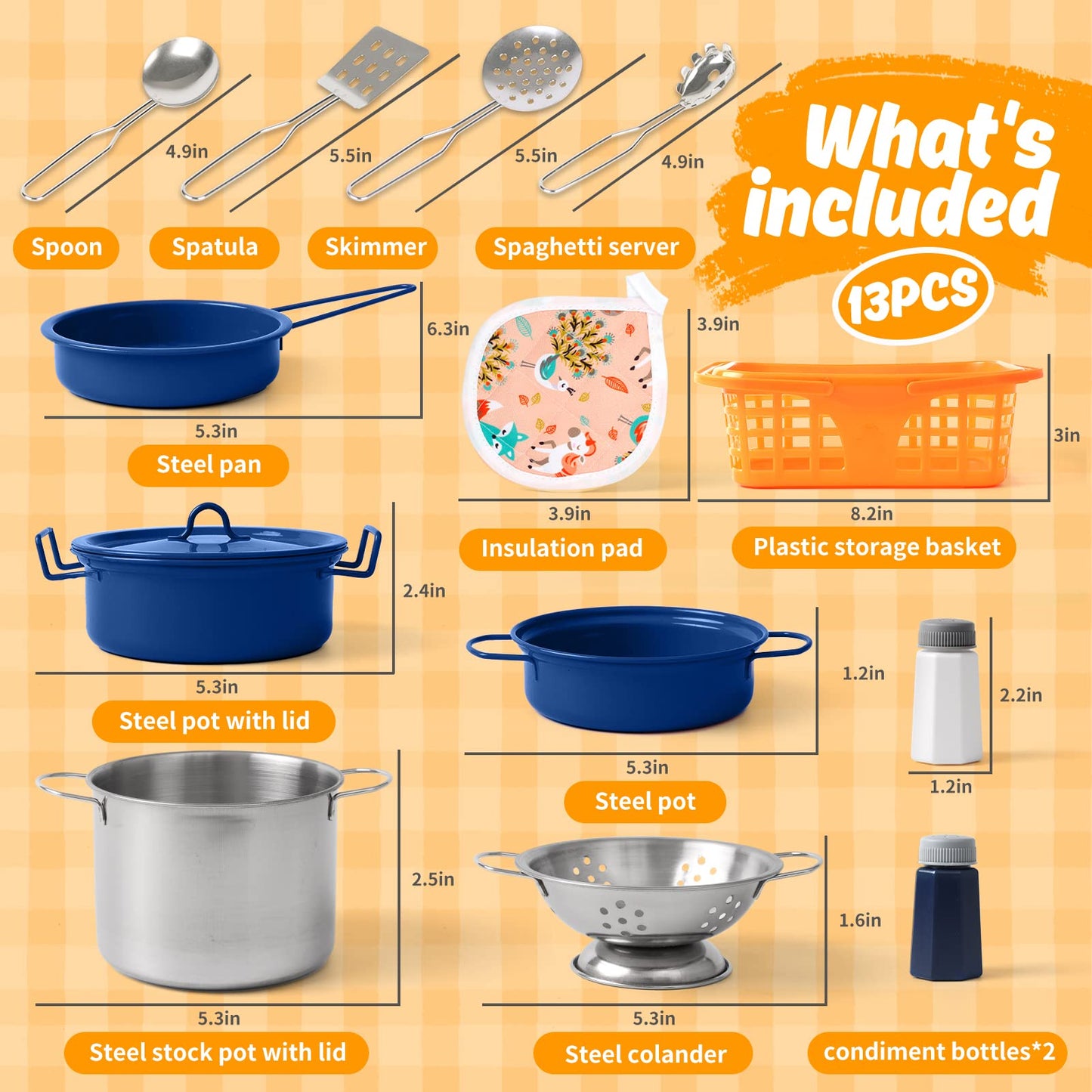 Veitch fairytales Kids Play Kitchen Toy Accessories Set Toddler Cooking Playset for Girls Boys Including Colorful Pots and Pans (Blue)