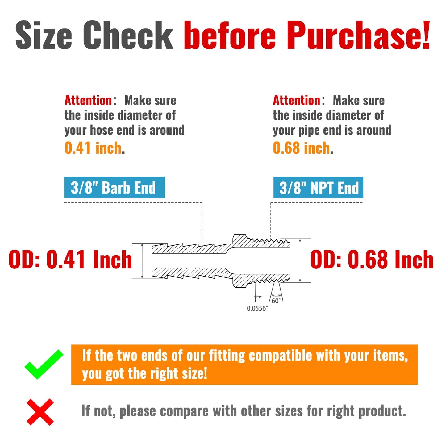 SUNGATOR 3/8'' NPT Brass Hose Barb Fittings, 3/8'' NPT Male Thread to 3/8 Inch Barbed Air Hose Fittings, 3/8 Inch Brass Air Line Repair Connectors for Compressor, Fuel, Oil (2-Pack)