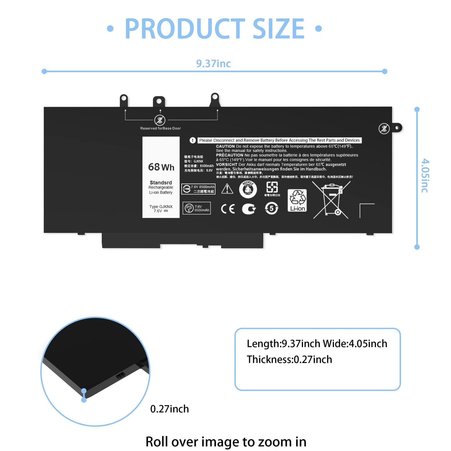 VNYUNQWE 68WH GJKNX Battery Replacement for Dell Latitude 5480 5580 5280 5288 5488 5590 5591 5490 5491 5495 E5480 E5580 E5490 E5590 Precision 15 3520 3530 Series GD1JP DY9NT 5YHR4 451-BBZG 7.6V 4-Cell