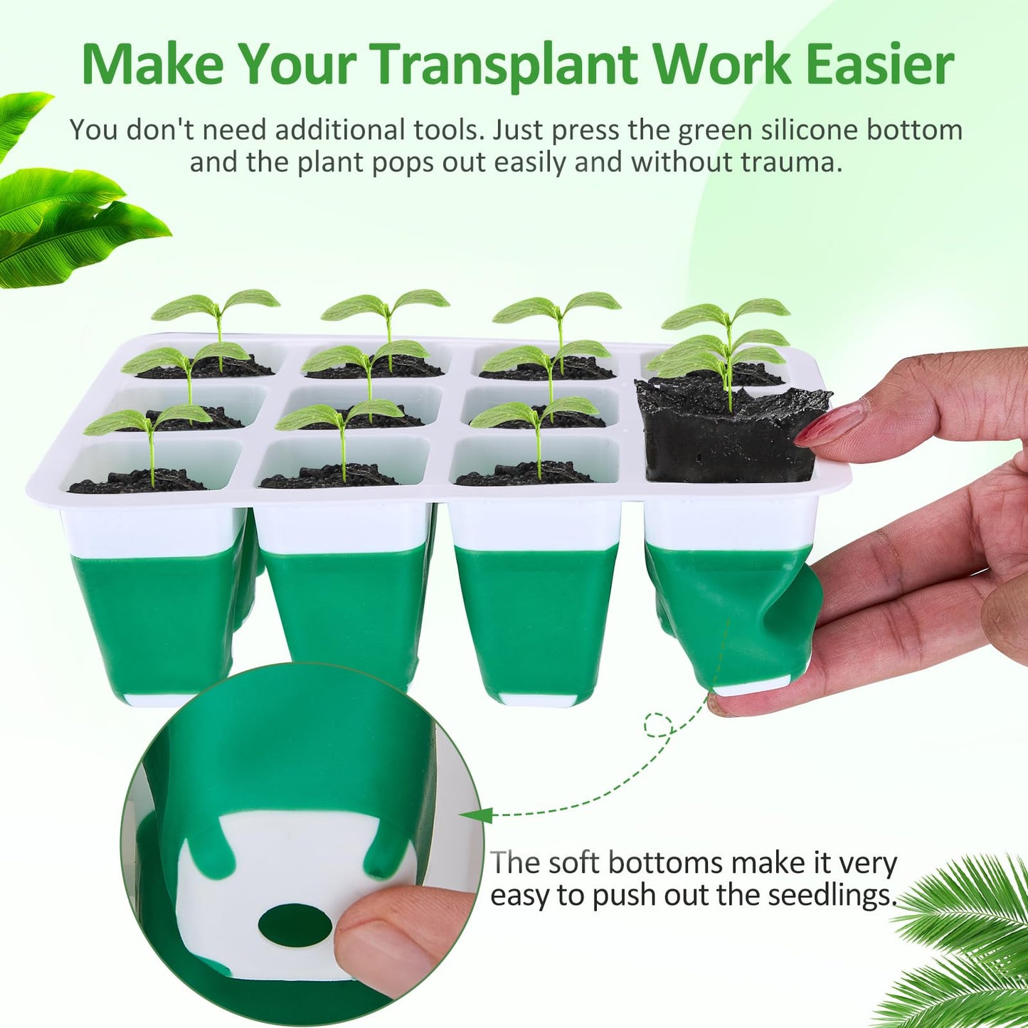 Rarello 5 Packs Seed Starter Tray with Grow Light, Reusable Pop-Out Seed Starter Kit, 60 Cells With Humidity Domes, Indoor Gardening Plant Germination Trays for Seeds