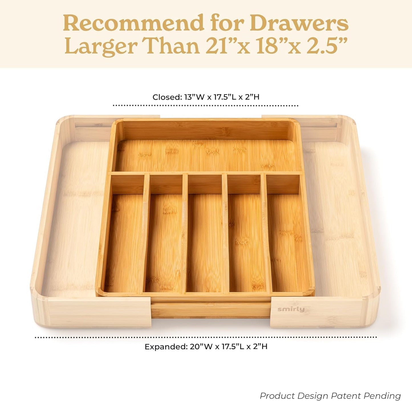 SMIRLY Silverware Drawer Organizer – Bamboo Kitchen Drawer Organizer, Adjustable Utensil Holder and Cutlery Tray, Drawer Dividers for Flatware and Kitchen Utensils