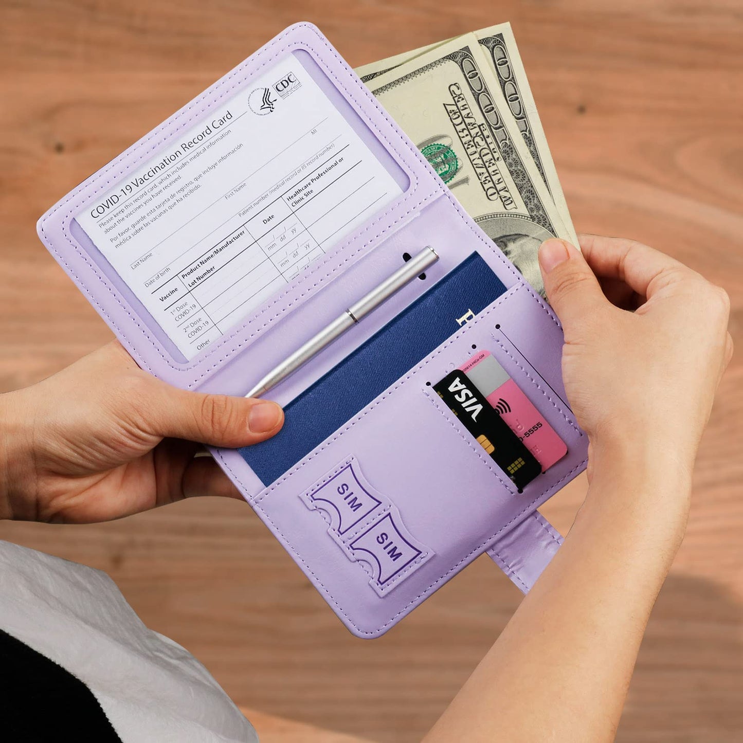 TIGARI Passport Holder for Travel Women Men, PU Leather Waterproof RFID Passport Holder Wallet Cover Case Sleeve, Family Vacation Plane Cruise Travel Document Organizer Essentials-Purple