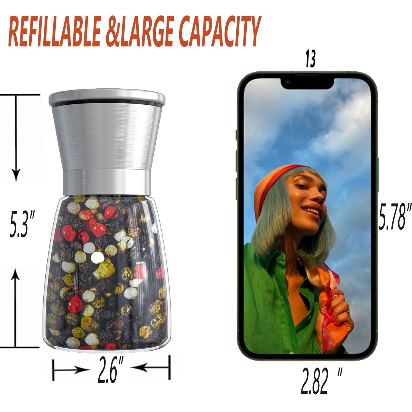 Ebaco Original Stainless Steel Salt or Pepper Grinder - Top Spice Mill with Ceramic Blades, Brushed Stainless Steel and Adjustable Coarseness By Pepper Grinder (Single Package)