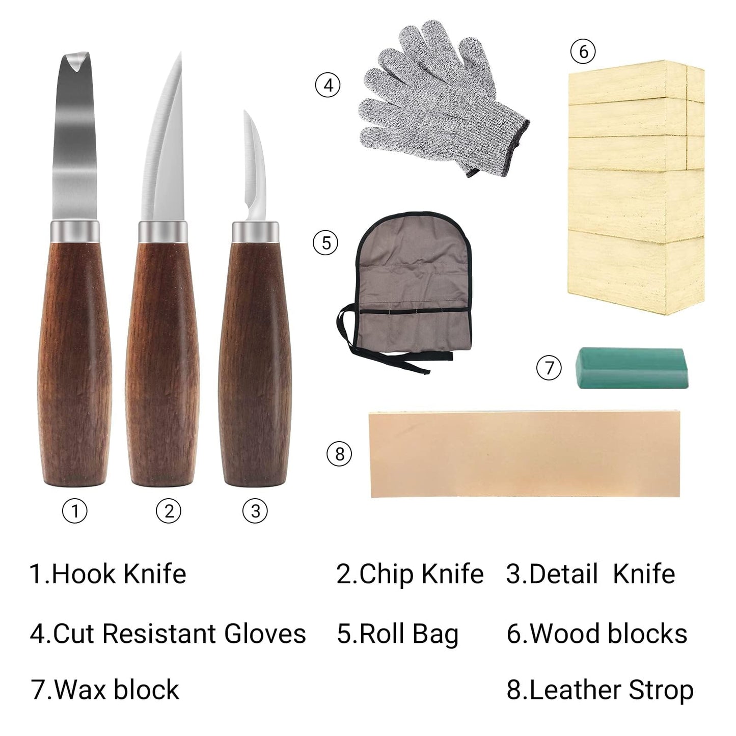 Wood Whittling Kit with Basswood Blocks Sets for Adults and Kids Beginners,Carving Set Includes 3pcs Widdling Knife & 8pcs Blocks & Gloves,Gifts for Christmas,Children's Day,Fathers Day,Mothers Day