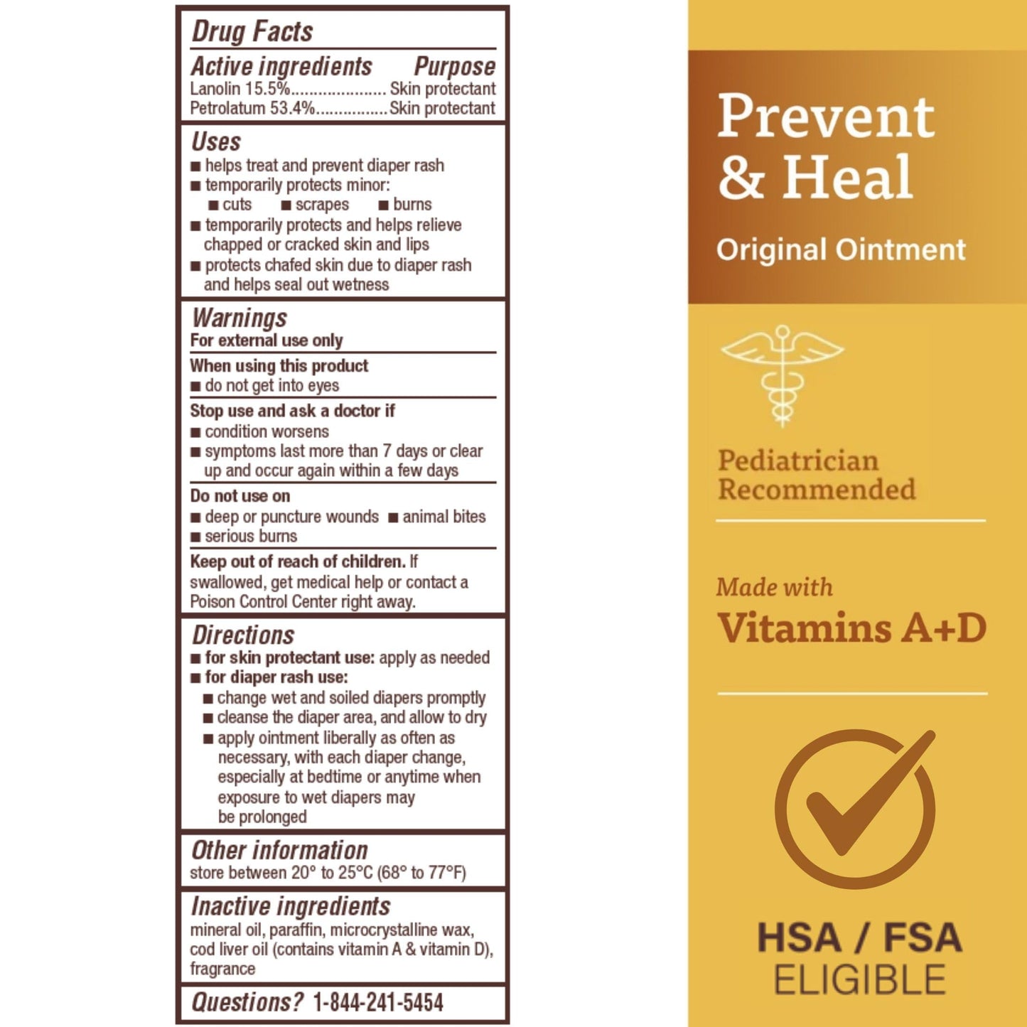 A+D Original Diaper Rash Ointment Prevents & Treats Diaper Rash, Moisturizing Skin Protectant with Vitamins A & D, Healing Skin Ointment for Dry and Cracked Skin 4oz