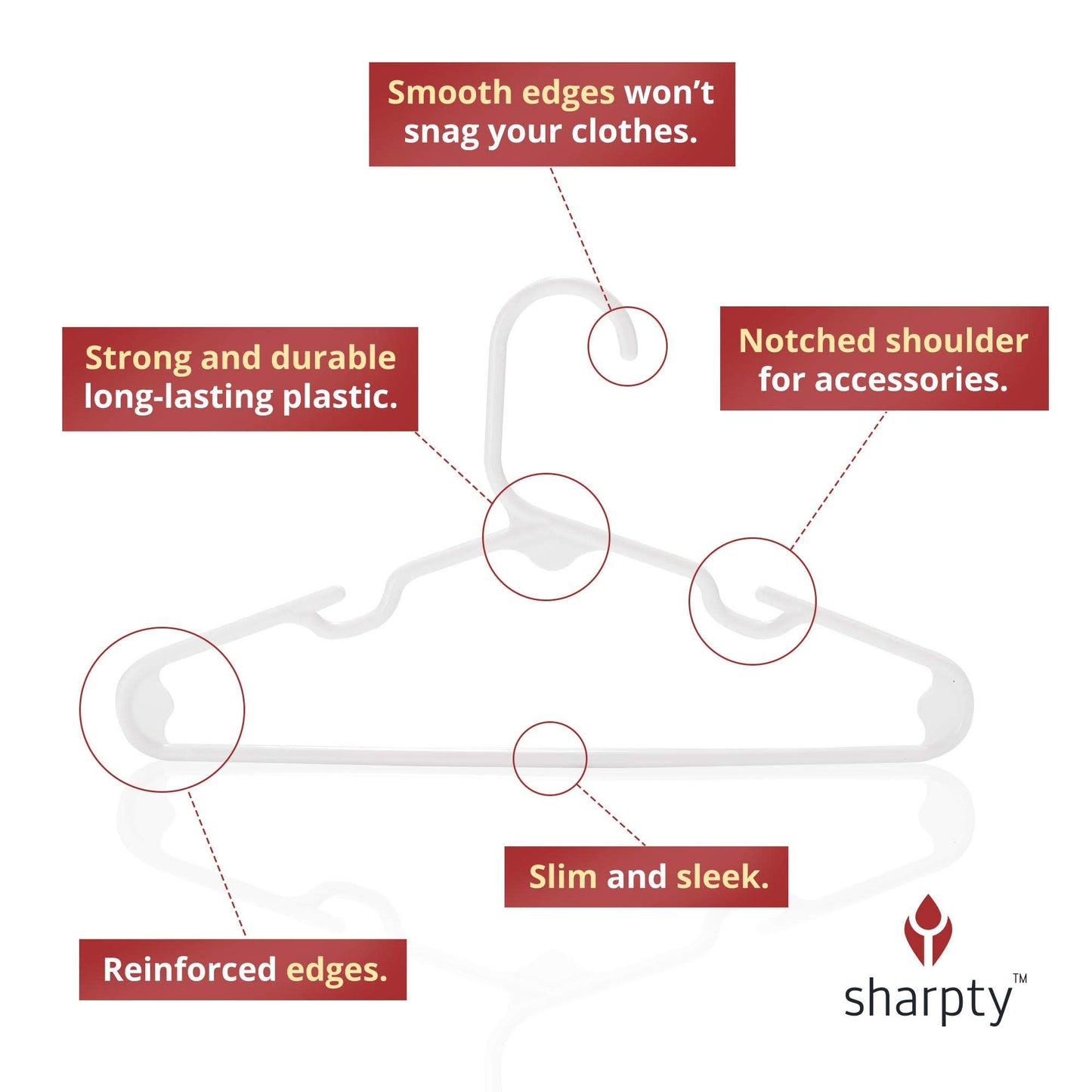 Sharpty Kids Plastic Hangers, Children's Hangers for Baby, Toddler, and Child Clothes - Everyday Standard Use - Ideal for Boys and Girls Closet, Clothing, Pants, Coats, and More - White, 20 Pack