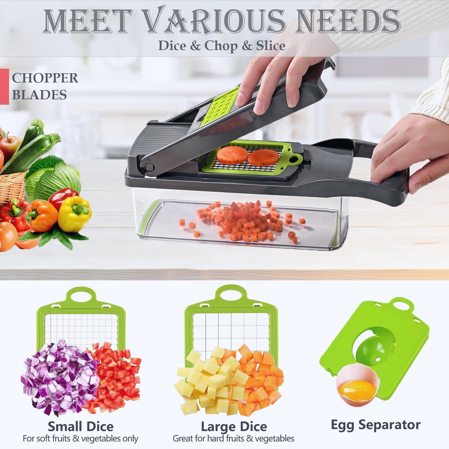 Pro-Series 16-in-1 Vegetable Chopper, Dewpeton Mandoline Slicer, Veggie Chopper, Food Chopper with Container, Vegetable Cutter & Spiralizer for Onion Salad (Home Essential Gadget & Kitchen)