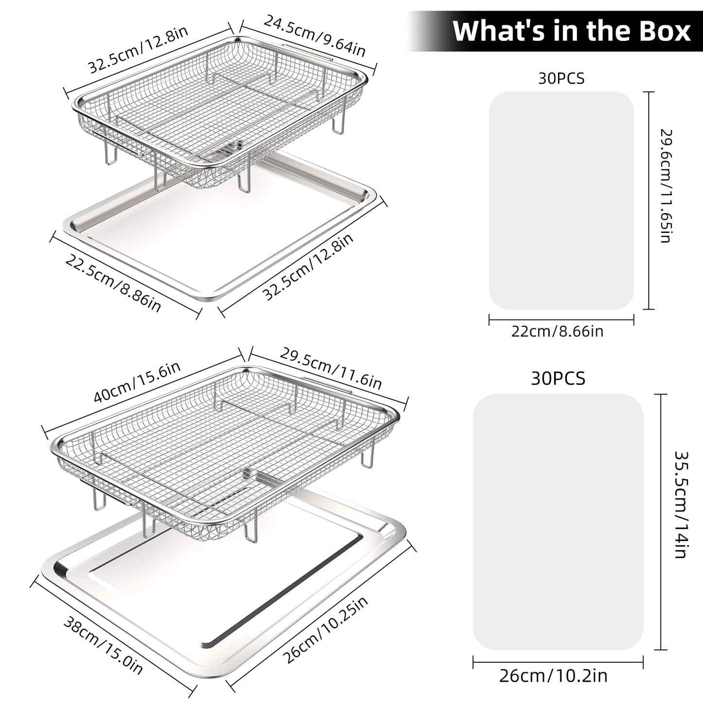Air Fryer Basket, OPENICE 2 Set Air Fryer Pan and Crisper Tray for Oven, Non-stick Oven Air Fryer Basket for Baking and Crispy Foods - Large & Medium