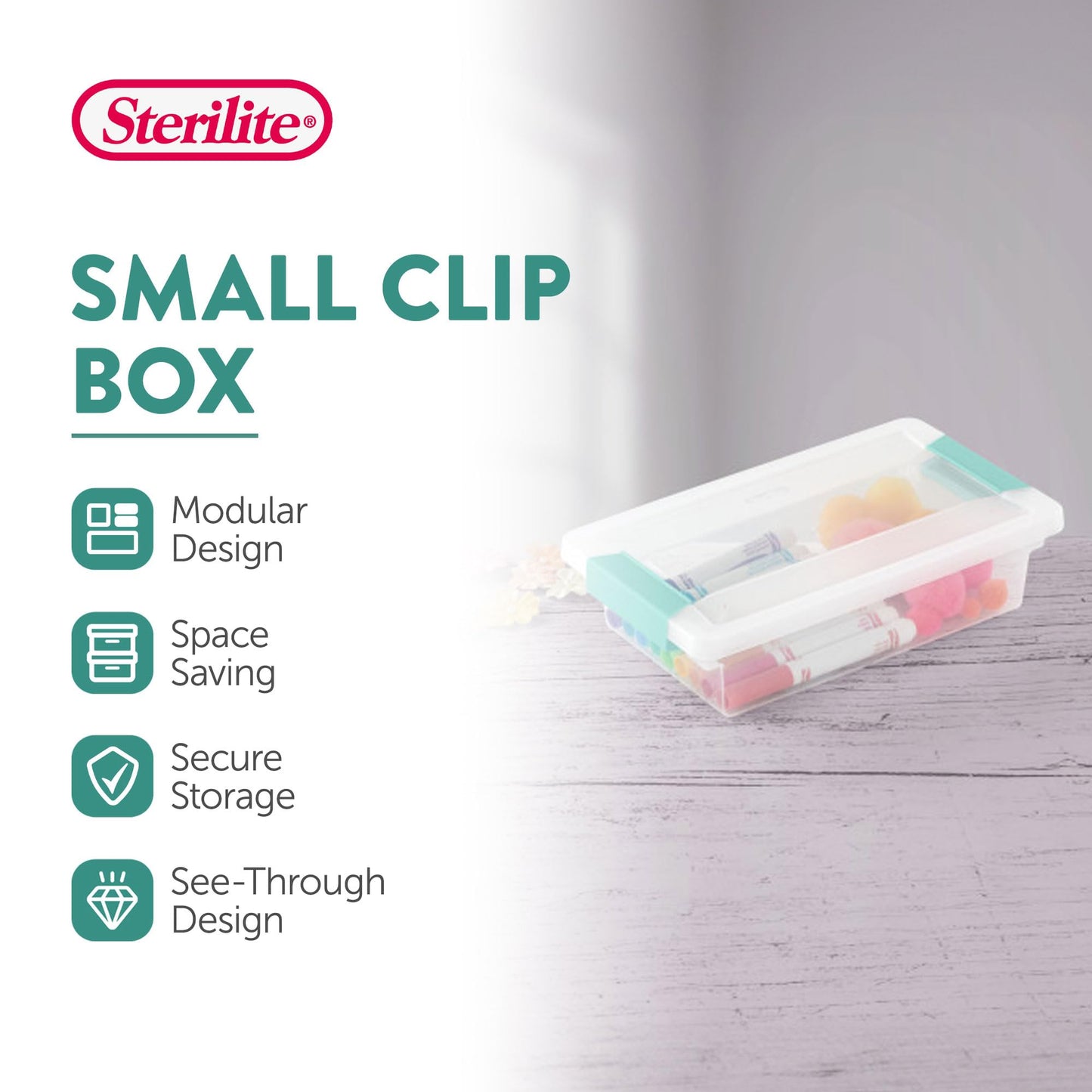 Sterilite 6-Pack Clip Box, Stackable Clear Plastic Bins with Latching Lids, Small - Writing, Arts or Crafts Supplies Storage Containers for Home, Office, Classroom and Workshop Organization