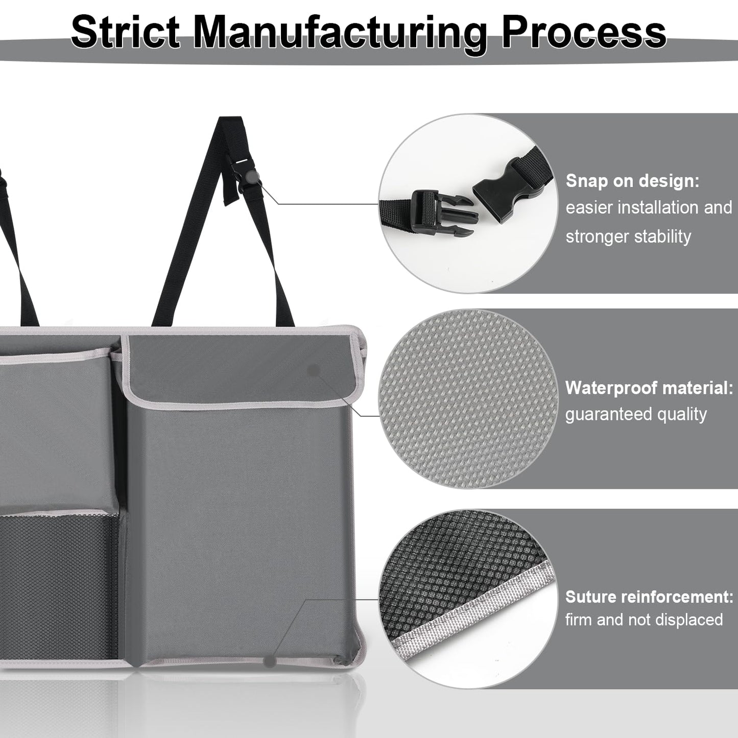 UYYE Trunk Hanging Organizer, Backseat Storage Bag, Collapsible Car Interior Accessories with 4 Pockets & 2 Mesh Pouches for Tools, Provide More Storage Trunk Space for SUV, Jeep, MPVs (Grey)