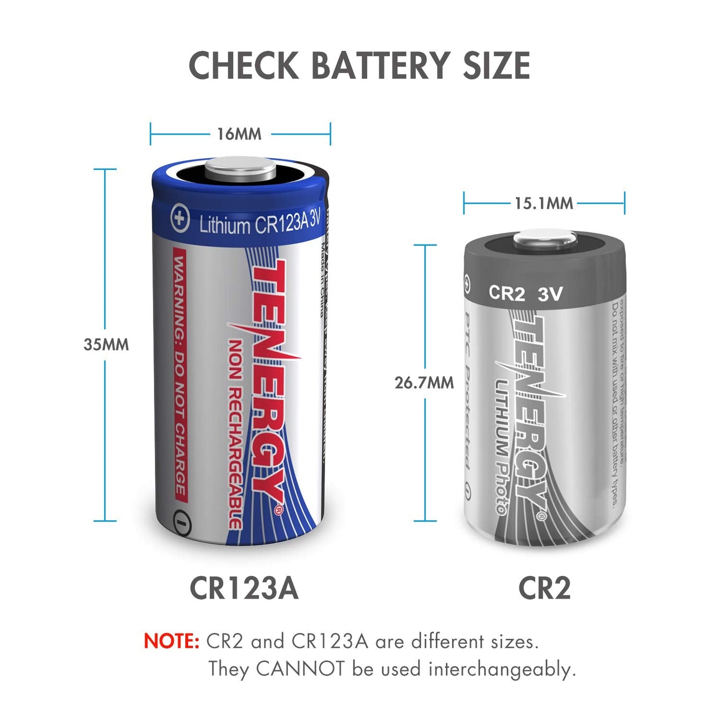 Tenergy 3V CR123A Lithium Battery, High Permance 1500mAh CR123A Cell Batteries PTC Protected Cameras, Flashlight Replacement CR123A Batteries, 12 Pack (Non-Rechargeable)