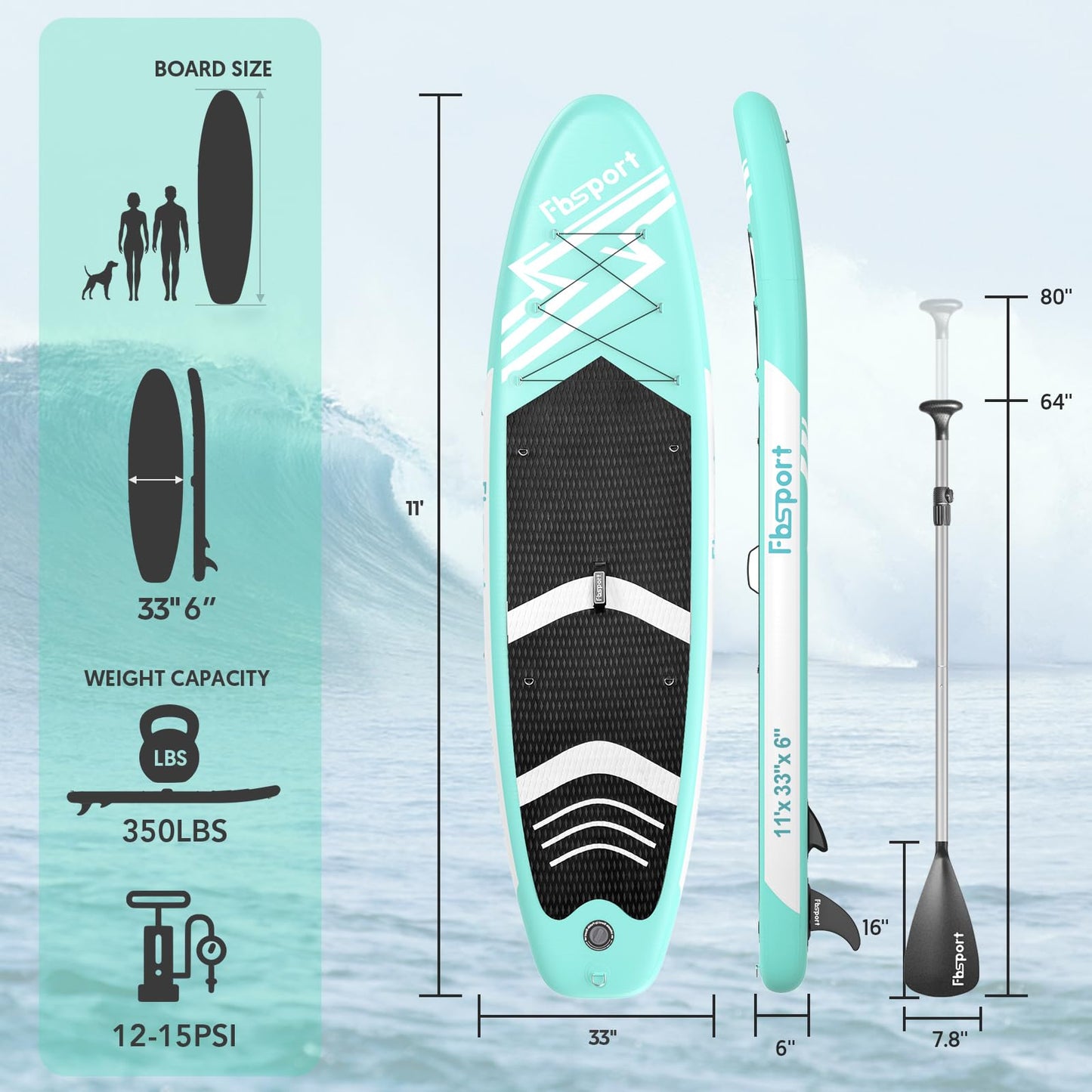FBSPORT 10'6'' Premium Stand Up Paddle Board, Yoga Board with Durable SUP Accessories & Carry Bag | Wide Stance, Surf Control, Non-Slip Deck, Leash, Paddle and Pump for Youth & Adult