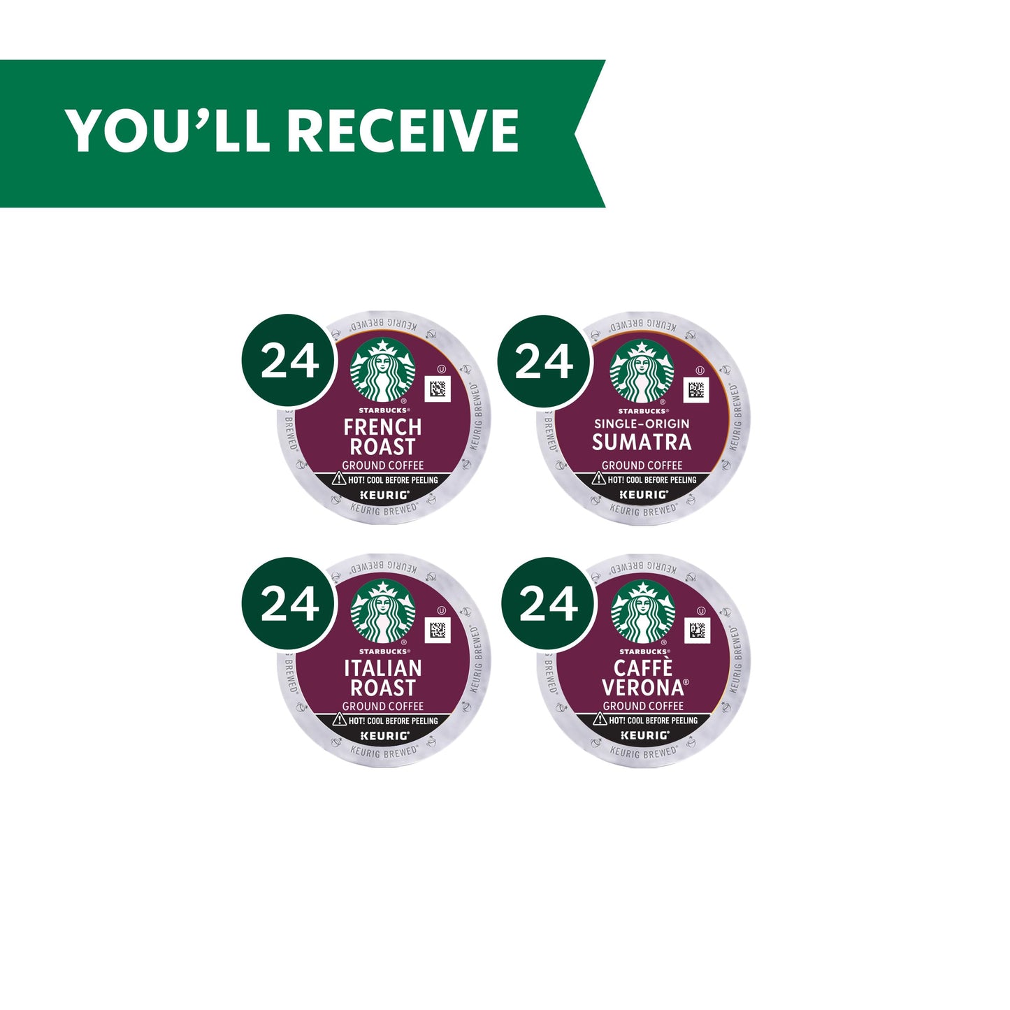 Starbucks K-Cup Coffee Pods, Dark Roast Coffee Variety Pack for Keurig Brewers, 100% Arabica, 1 Box (96 Pods)