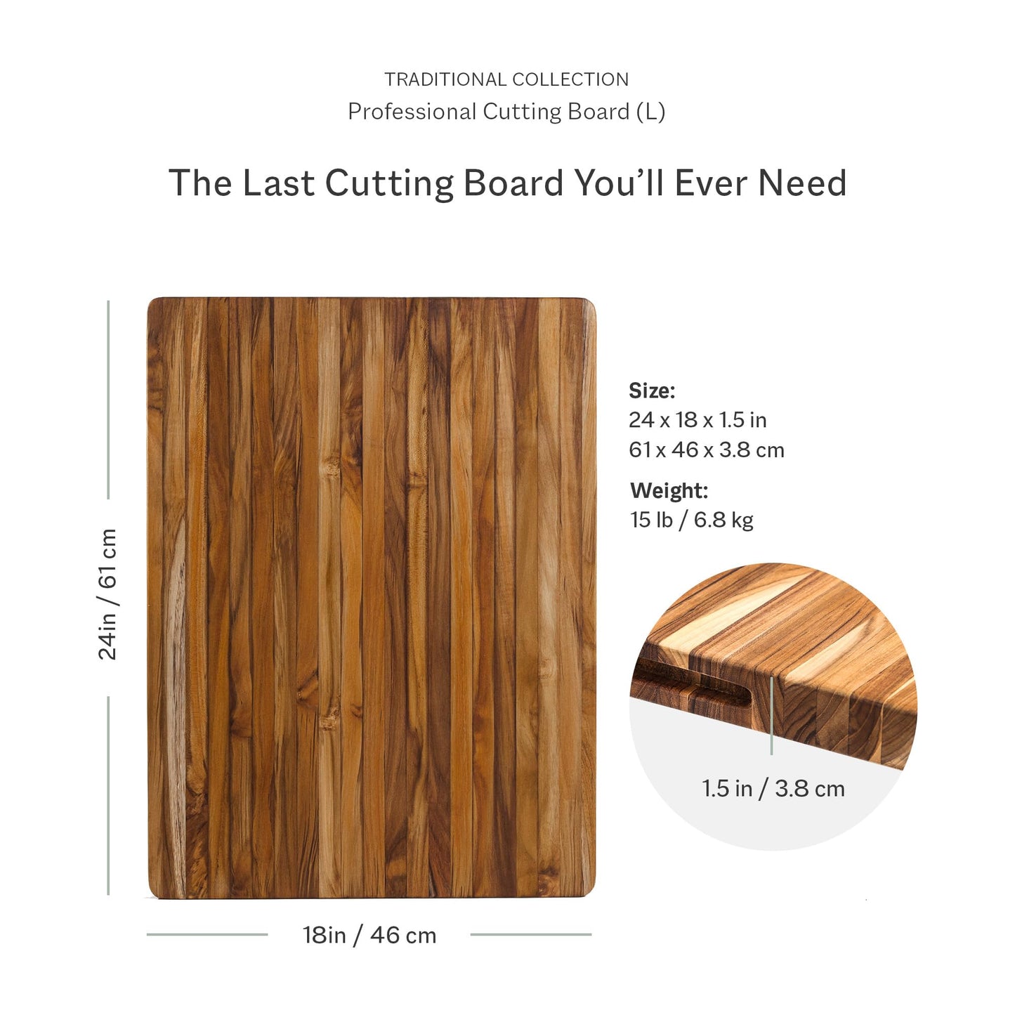 Teakhaus Cutting Board - Extra Large (XL) Wood Cutting Board with Grip Handles - Reversible Teak Edge Grain Wood - Knife Friendly - FSC Certified