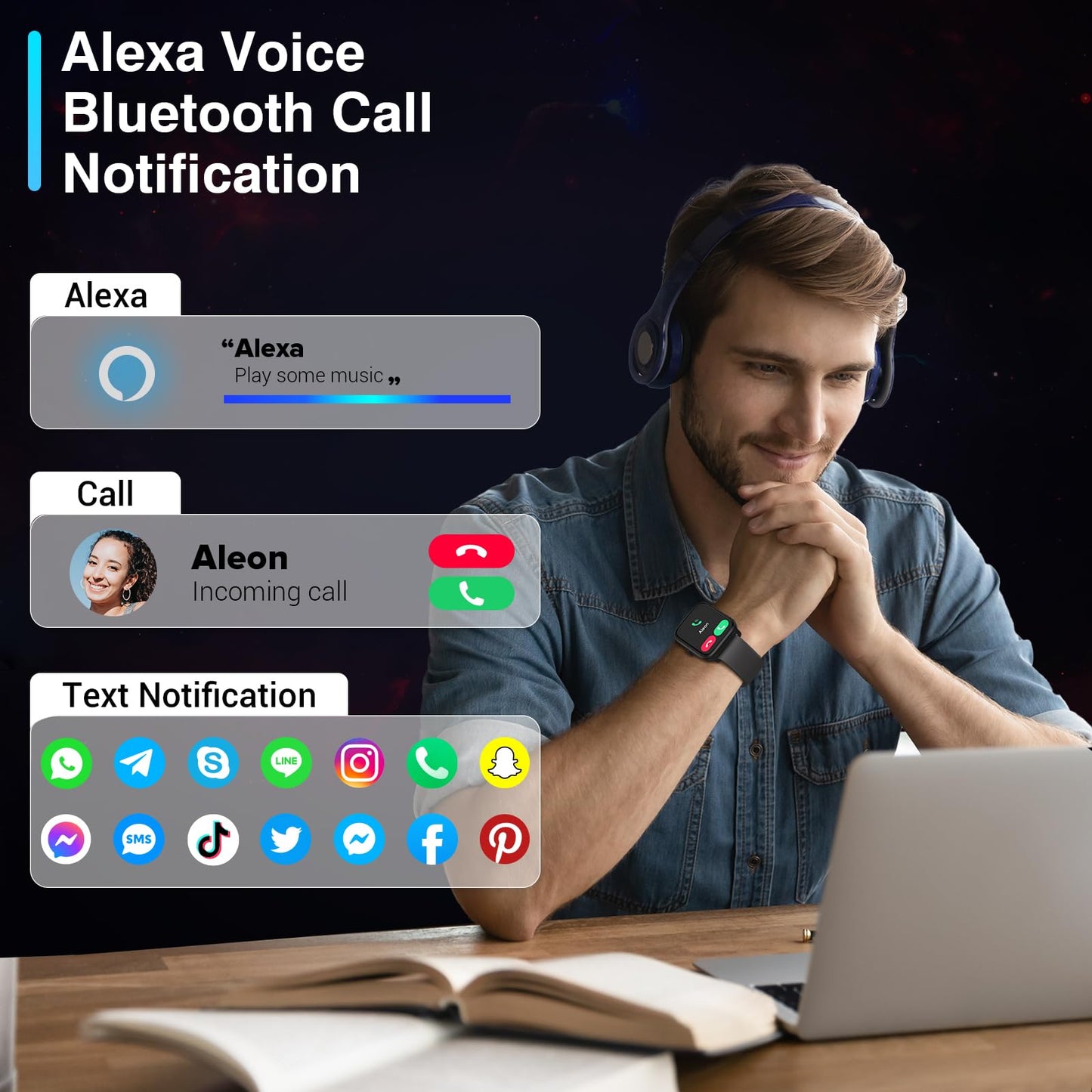 Smart Watches for Women Men, 2025 Smartwatch 1.8'' Alexa Fitness Tracker Smart Watch Compatible for Android iPhone with Bluetooth Call (Answer/Make), IP68 Waterproof Heart Rate/Sleep/SpO2 Monitor 110+