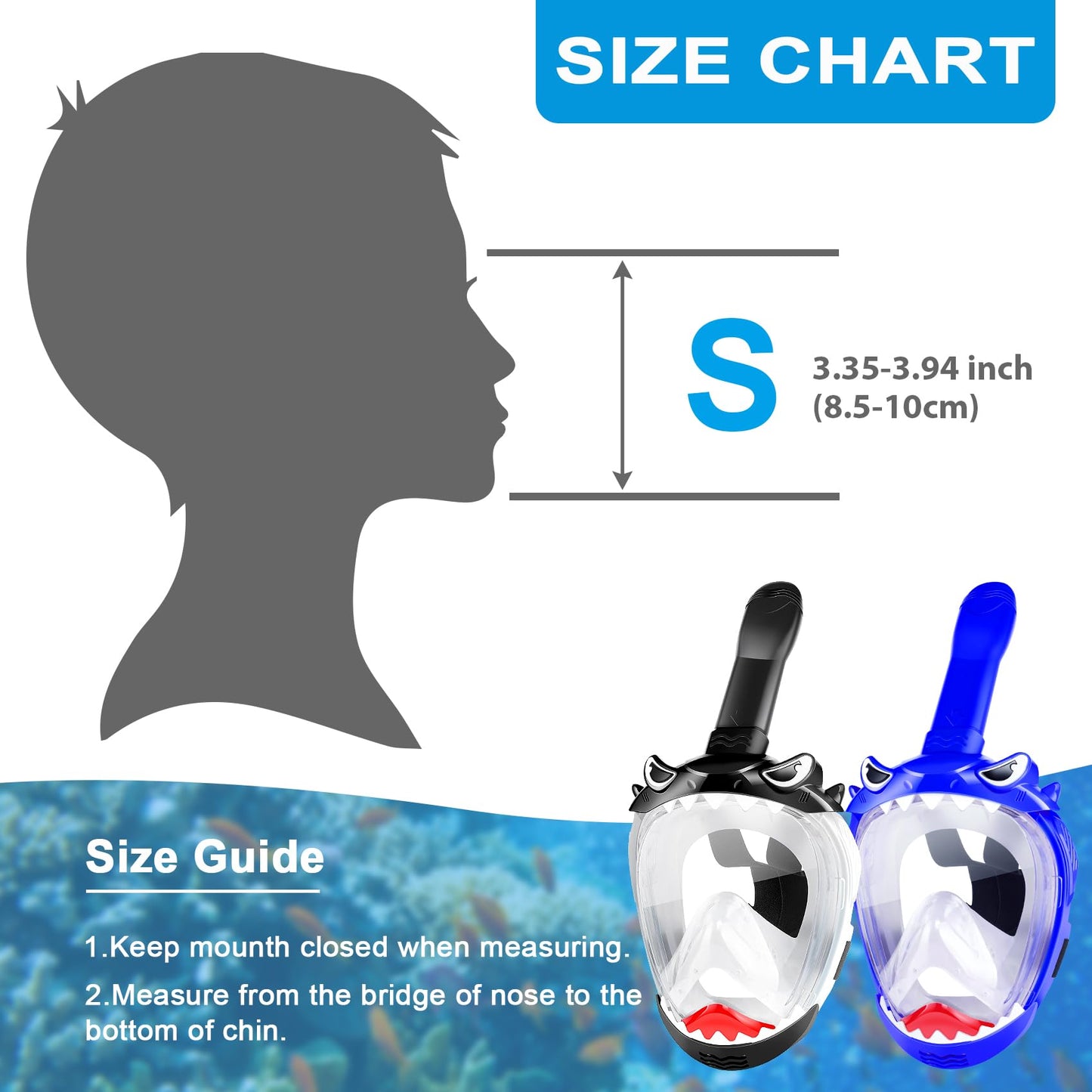 Snorkeling Gear for Kids, Full Face Snorkel Mask for Kids with 180° Panoramic View, Kids Snorkeling Set Featuring Anti-Leak and Anti-Fog Foldable Dry Top Design for Safe Underwater Adventures, 2 Pack