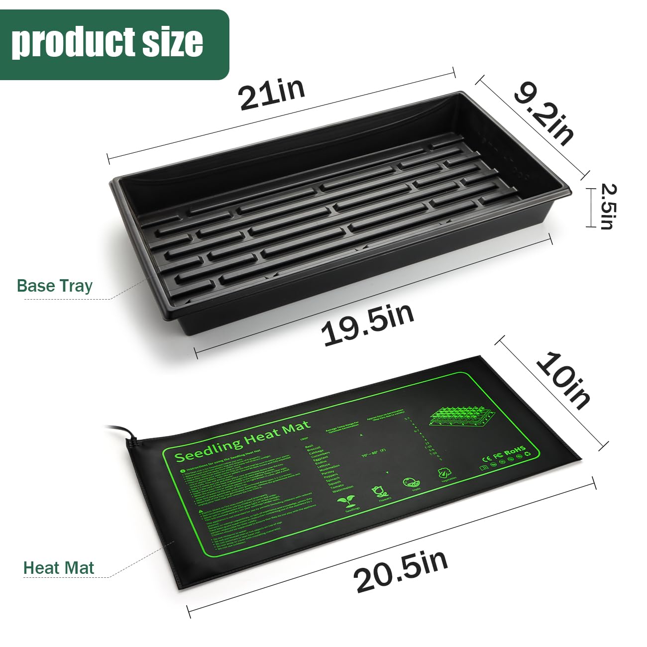 RooTrimmer Seed Starter Kit - 10 Pack 1020 Seed Trays with 2 Seedling Heat Mats for Plants (10"x20.5"), Complete Seed Germination Kit for Indoor Gardening, Greenhouse Accessories Gardening Gifts