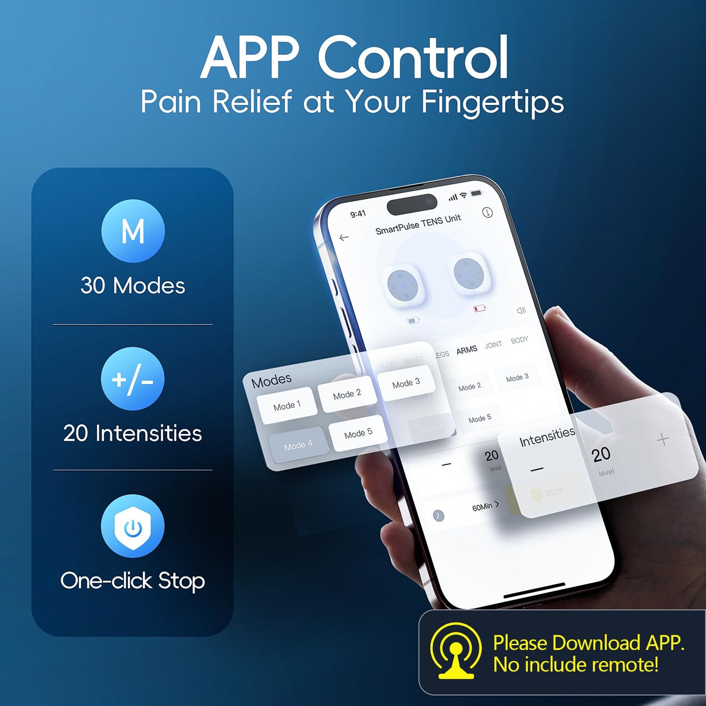 Comfytemp Wireless TENS Unit Machine for Pain Relief, FSA HSA Eligible TENS Unit Muscle Stimulator with Two Sets, Up to 30 Modes TENS Device for Back Pain, Rechargeable Portable with APP Control
